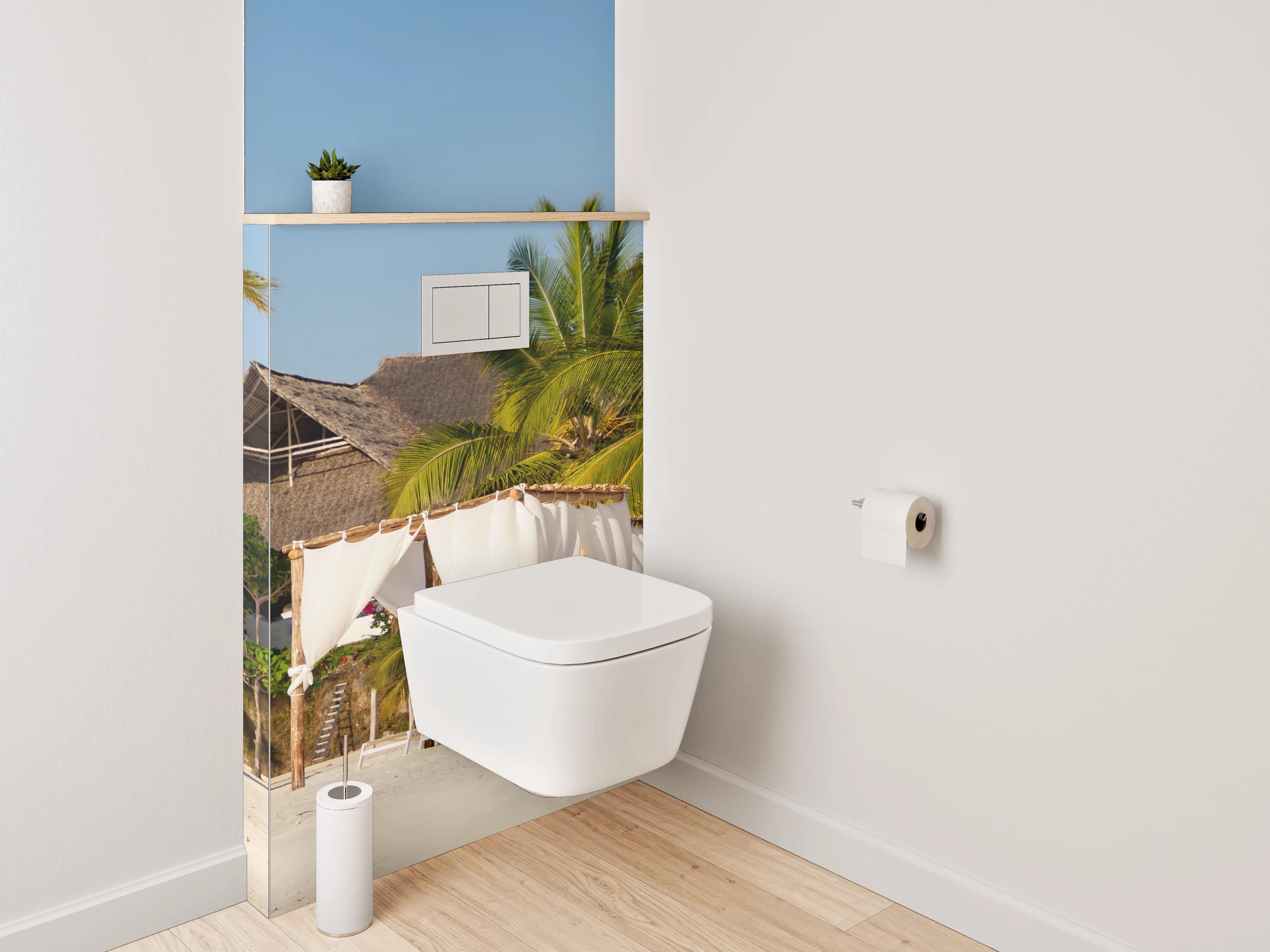 WC-Rückwand - Karibischer Strand – Palmen und Luxus-Lounges