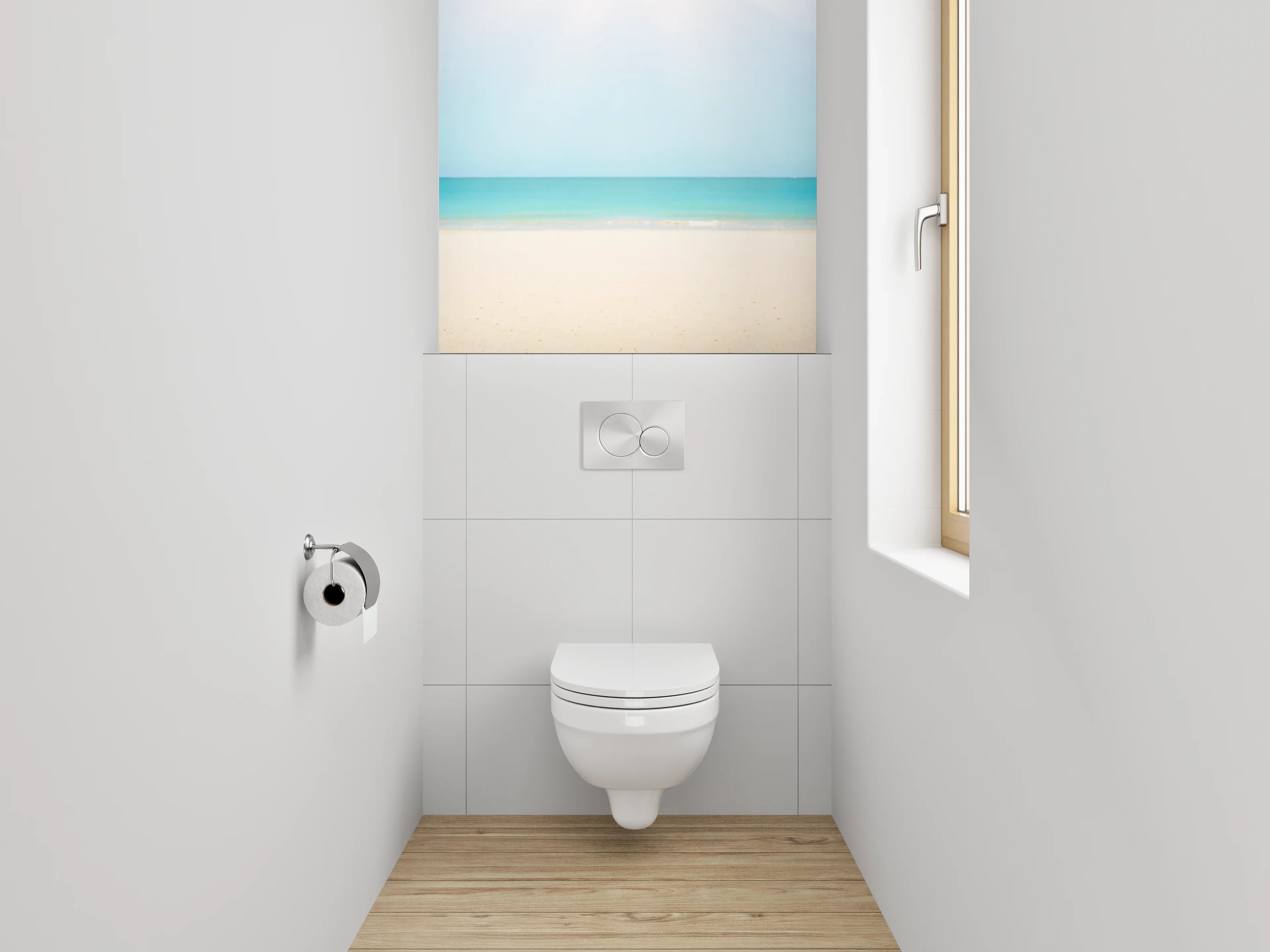 WC-Rückwand - Karibischer Strand mit Palmen