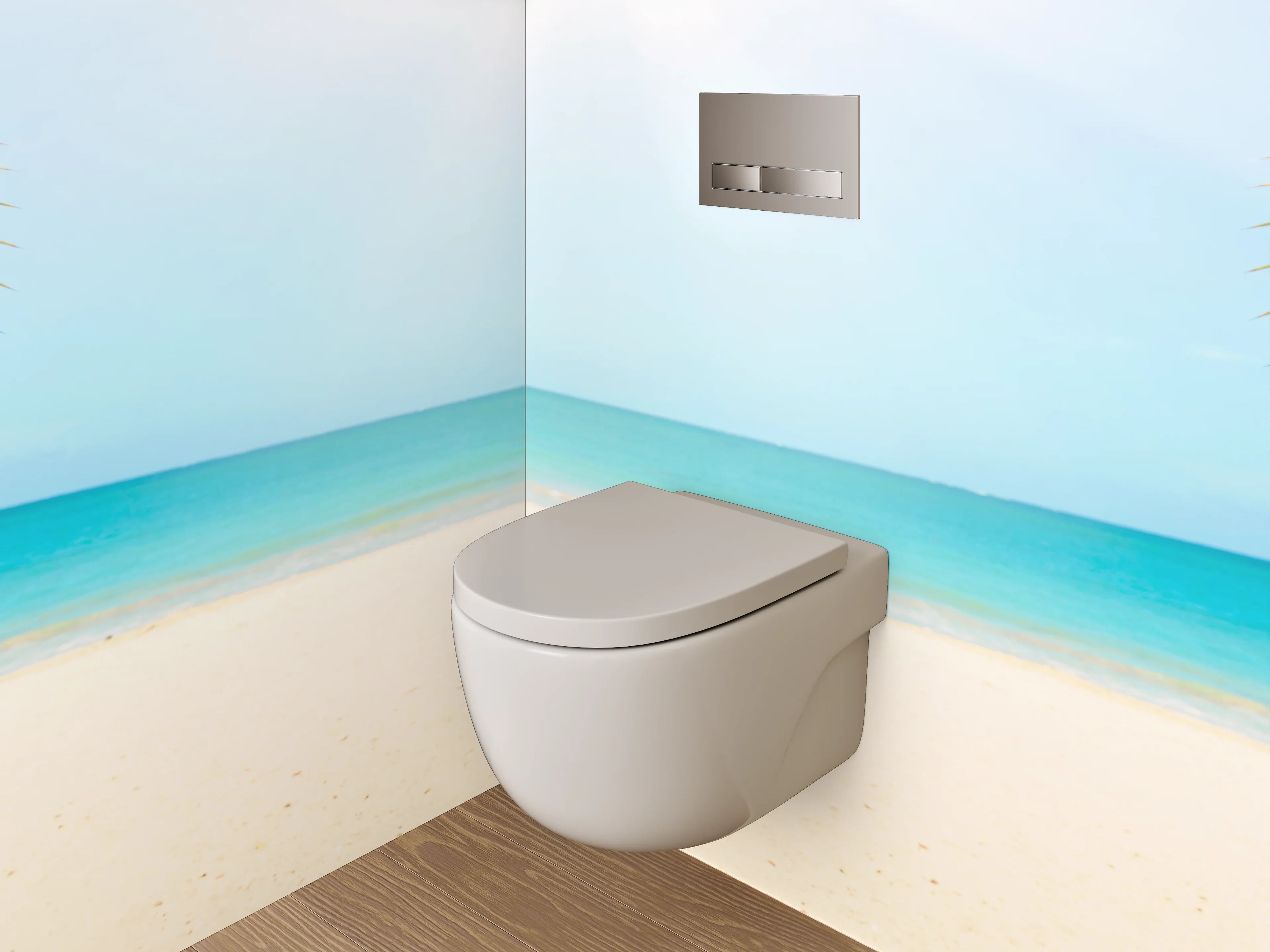 WC-Rückwand - Karibischer Strand mit Palmen