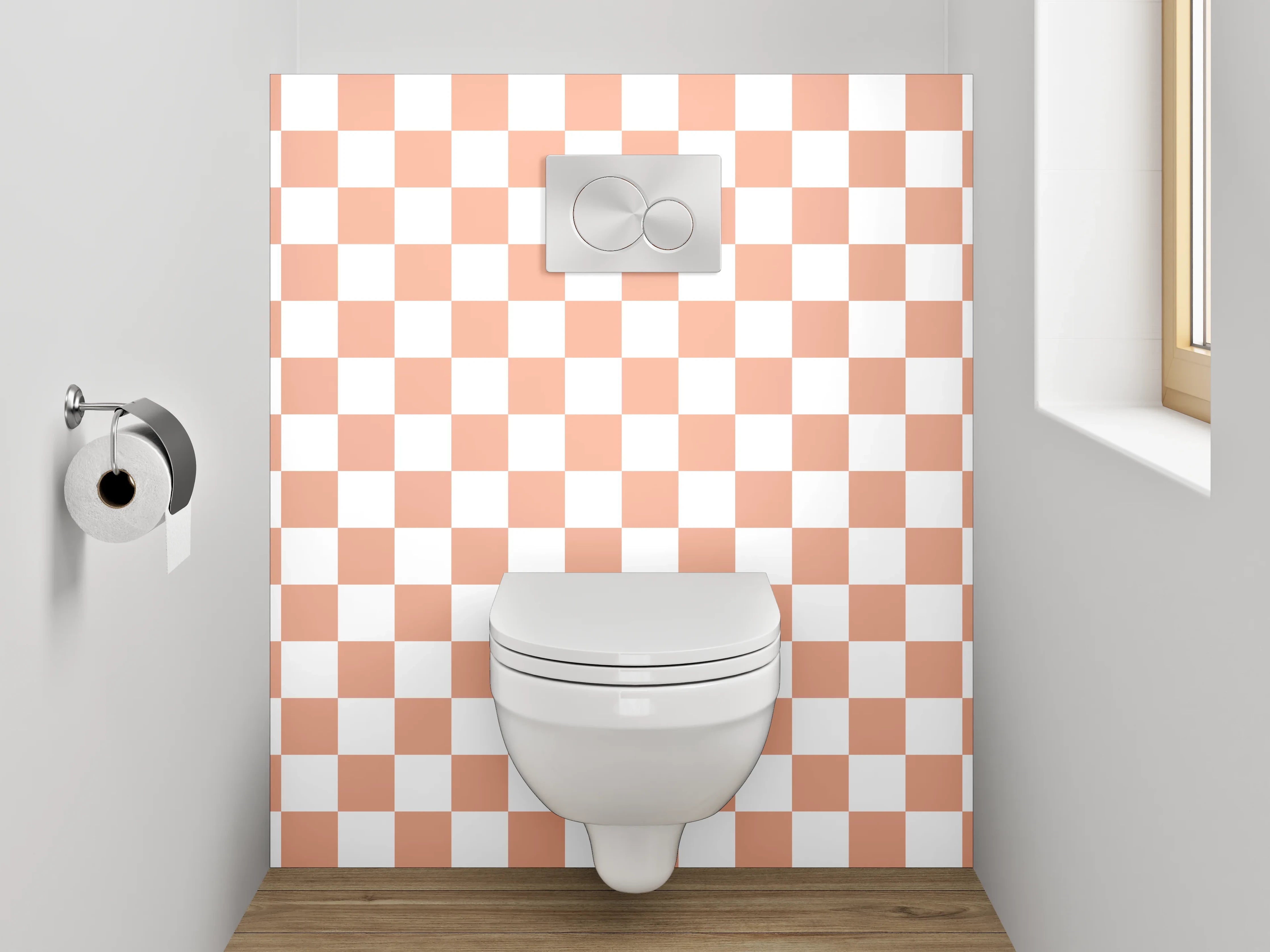 WC-Rückwand - Kariertes Muster Terrakotta-Weiß