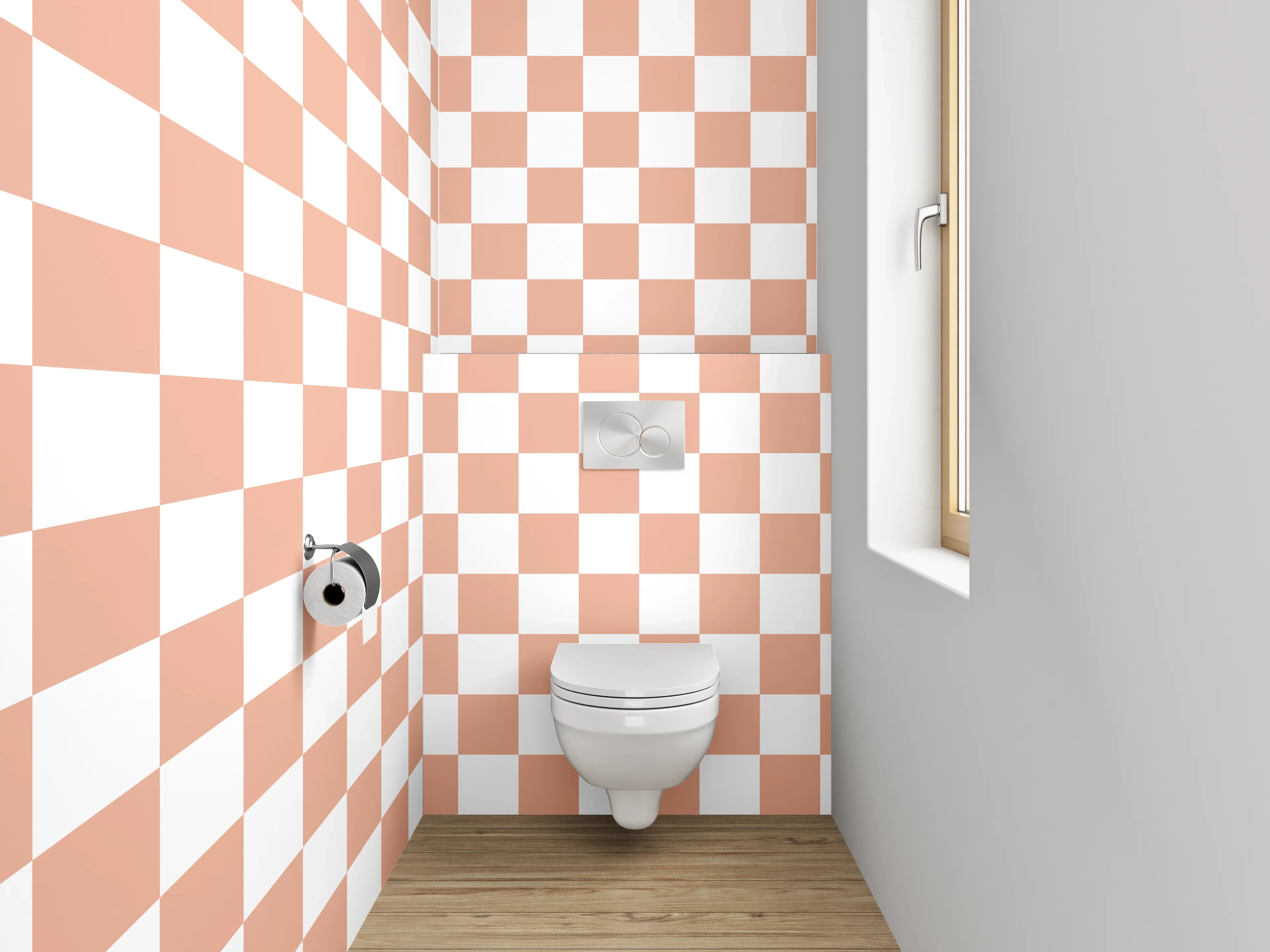 WC-Rückwand - Kariertes Muster Terrakotta-Weiß