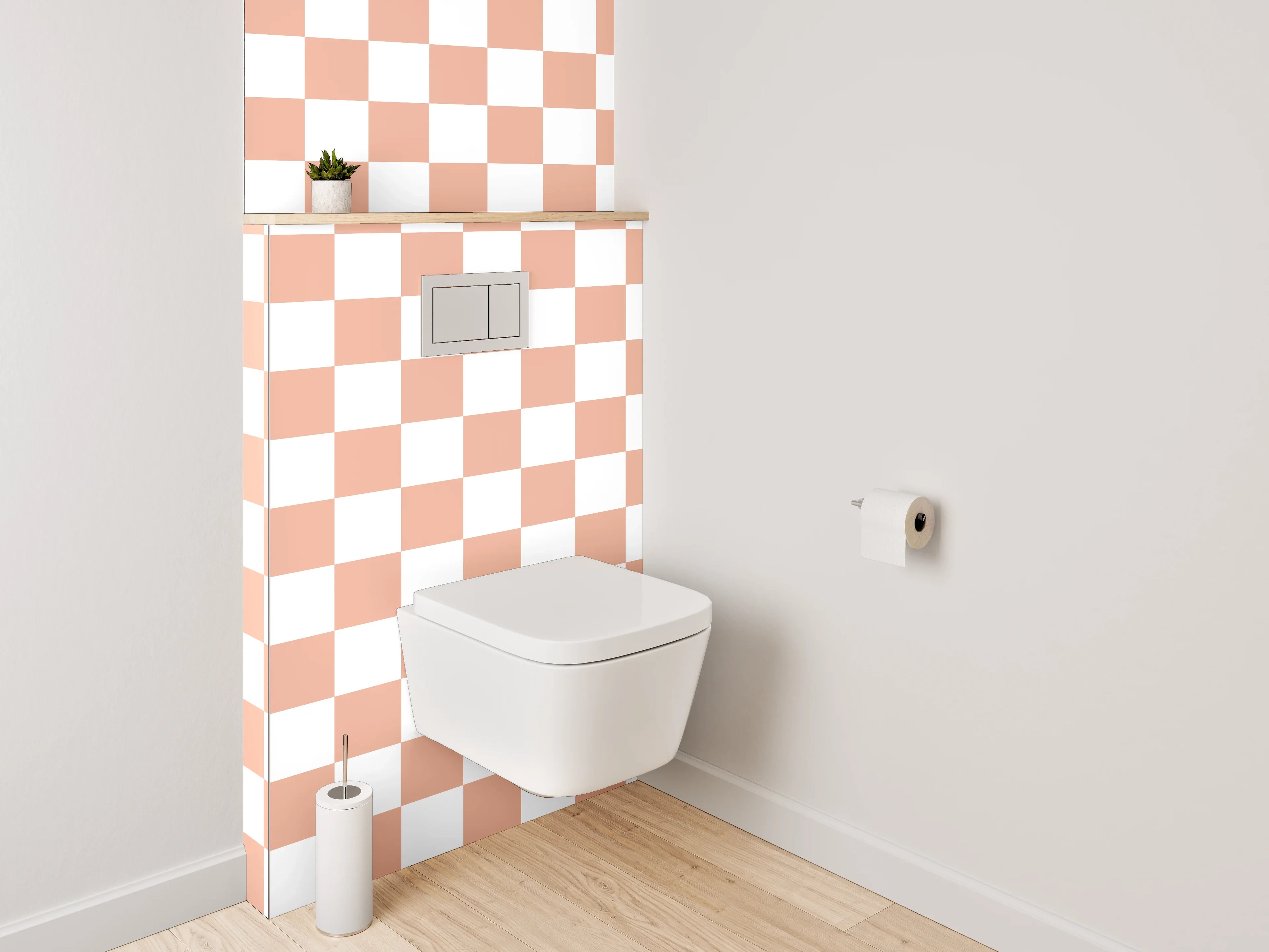 WC-Rückwand - Kariertes Muster Terrakotta-Weiß