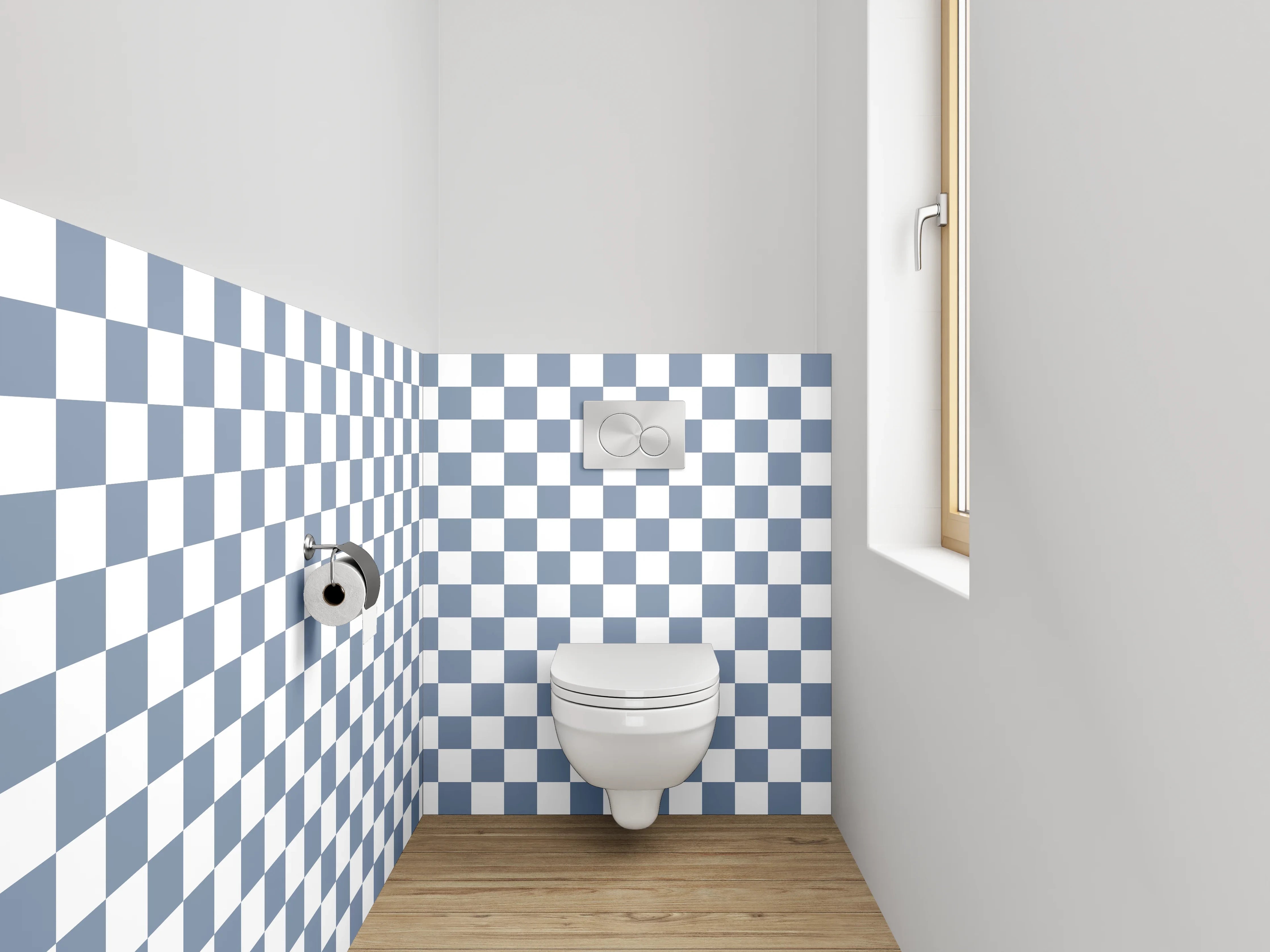 WC-Rückwand - Kariertes Muster in Blau-Weiß