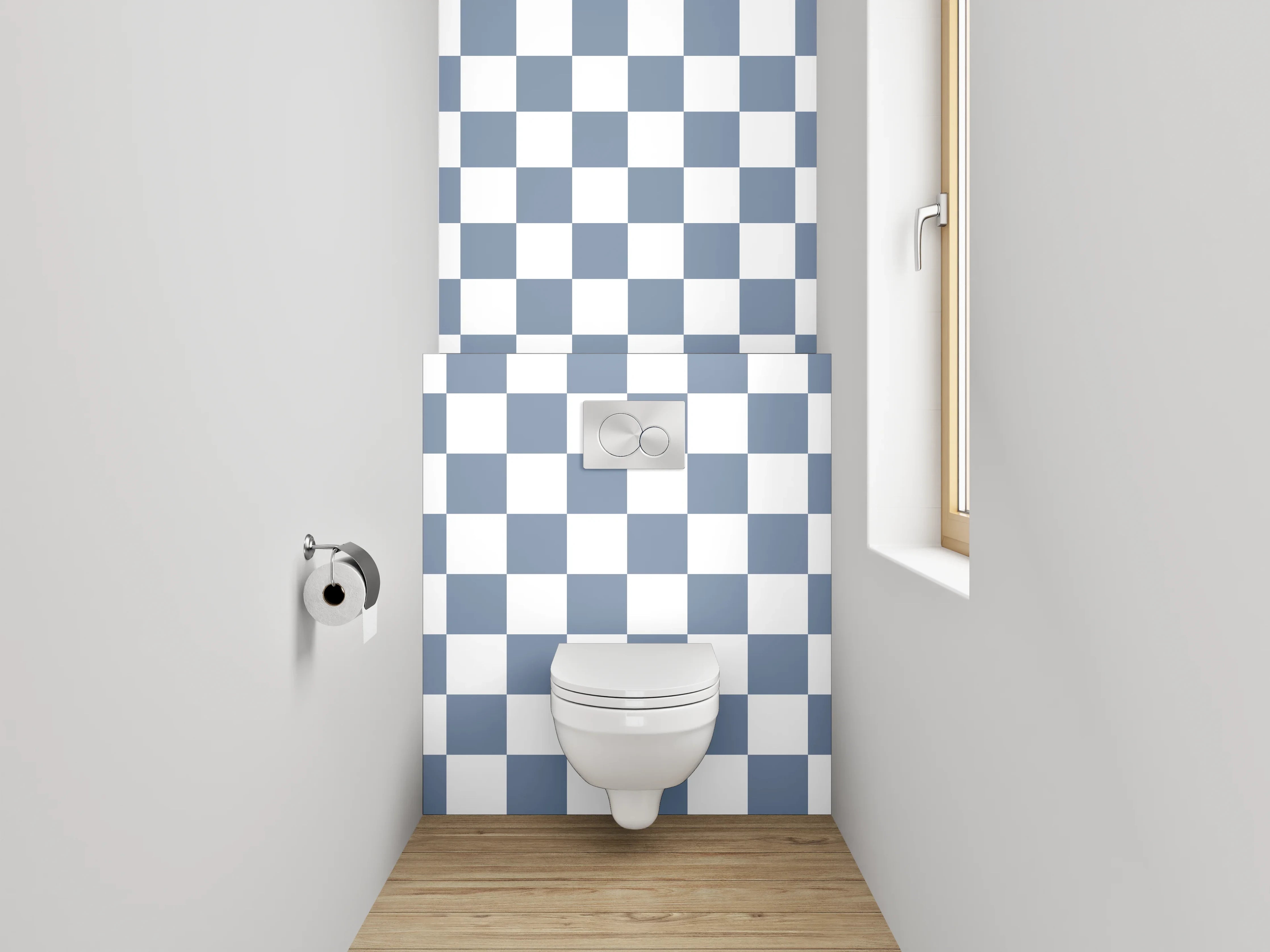 WC-Rückwand - Kariertes Muster in Blau-Weiß