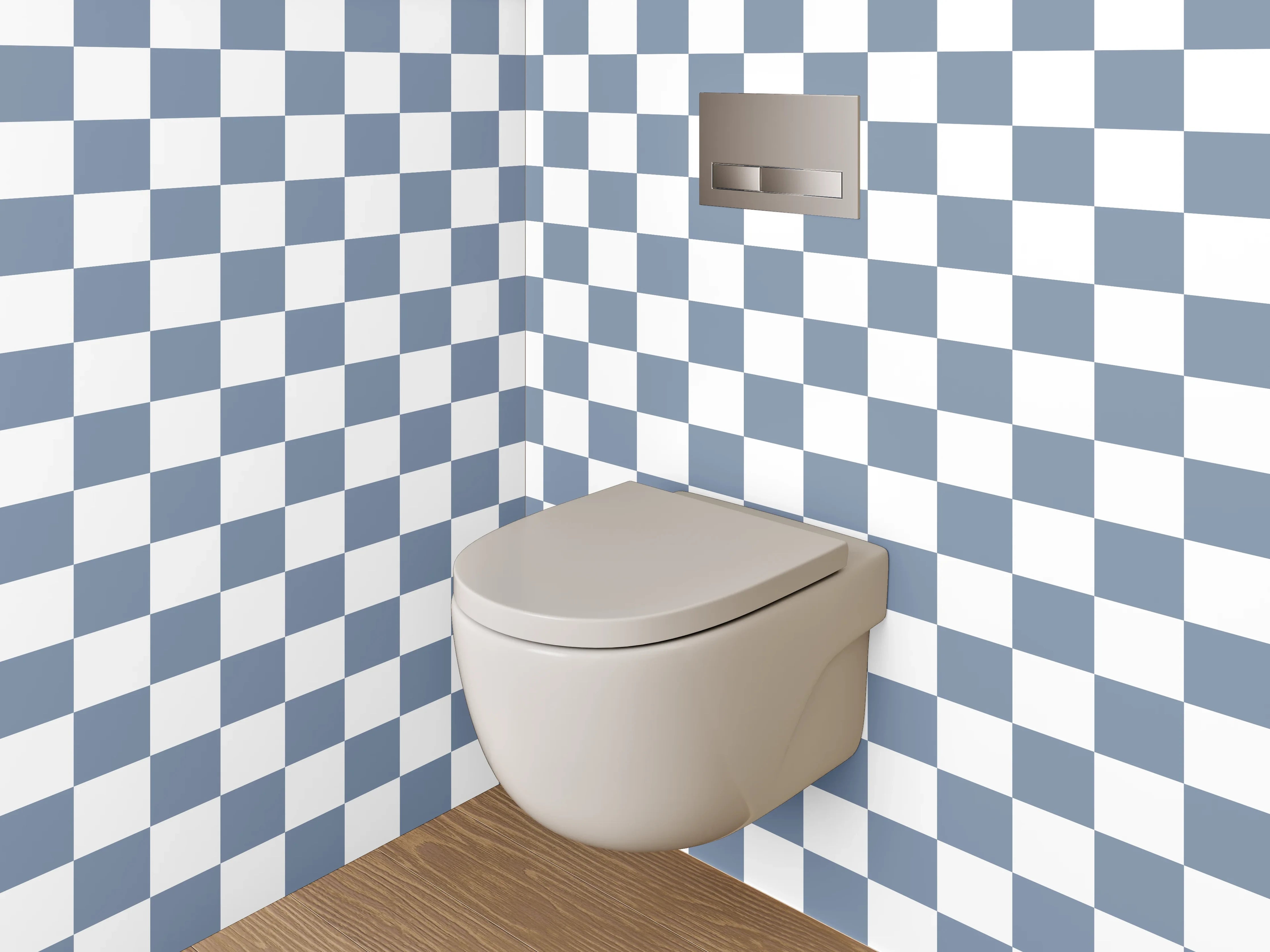 WC-Rückwand - Kariertes Muster in Blau-Weiß