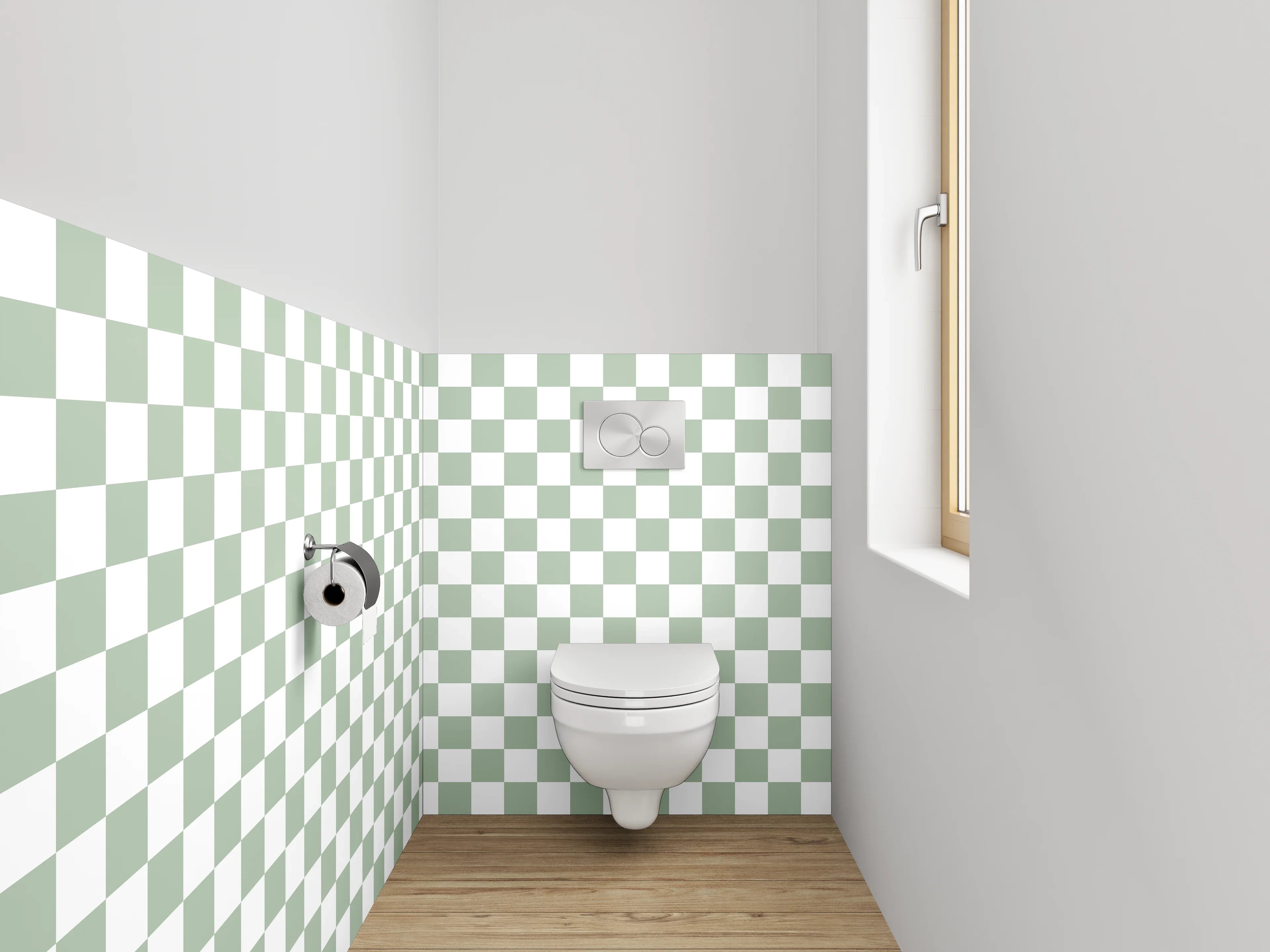 WC-Rückwand - Kariertes Schachbrettmuster in Weiß und Grau