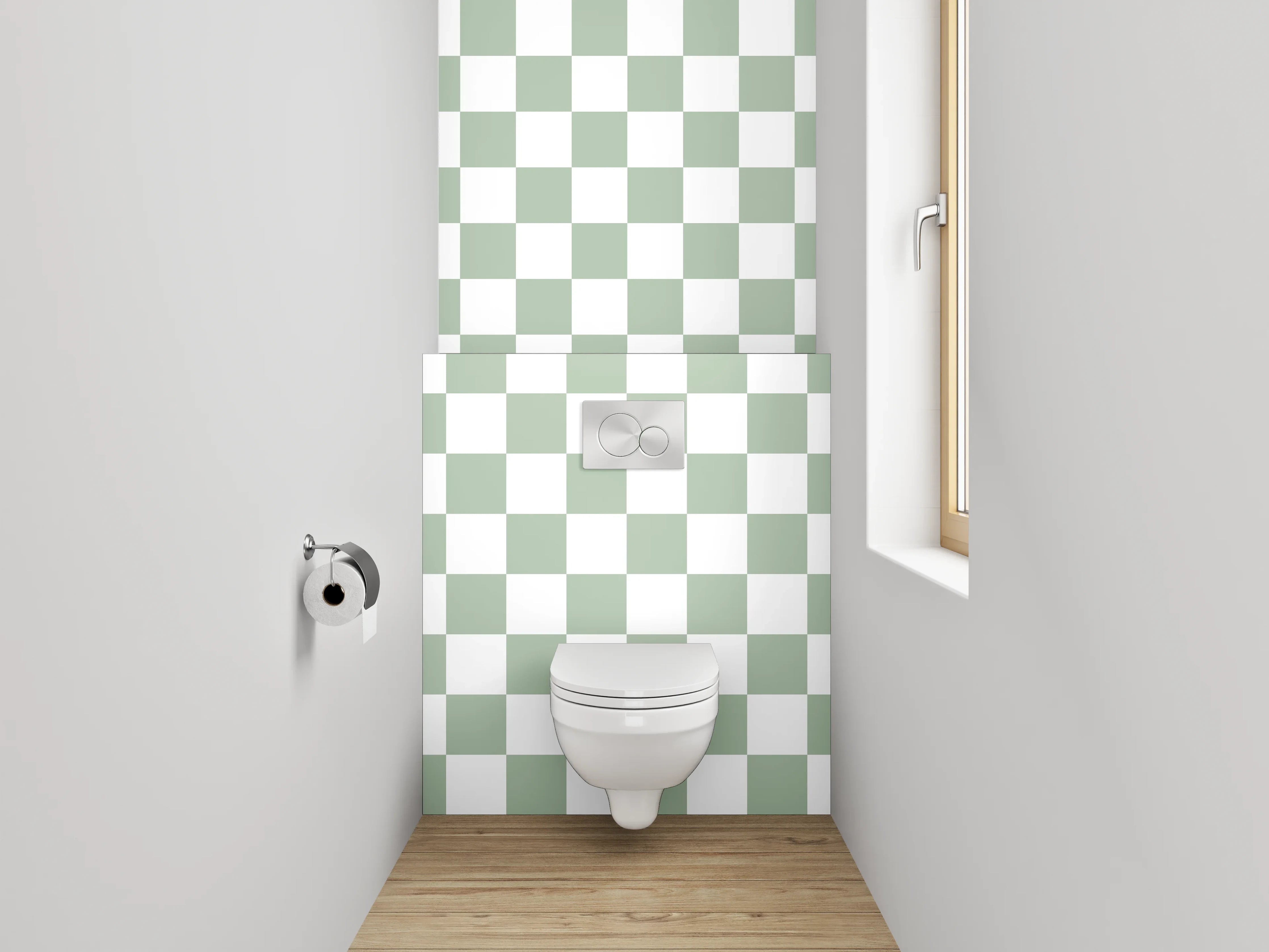 WC-Rückwand - Kariertes Schachbrettmuster in Weiß und Grau
