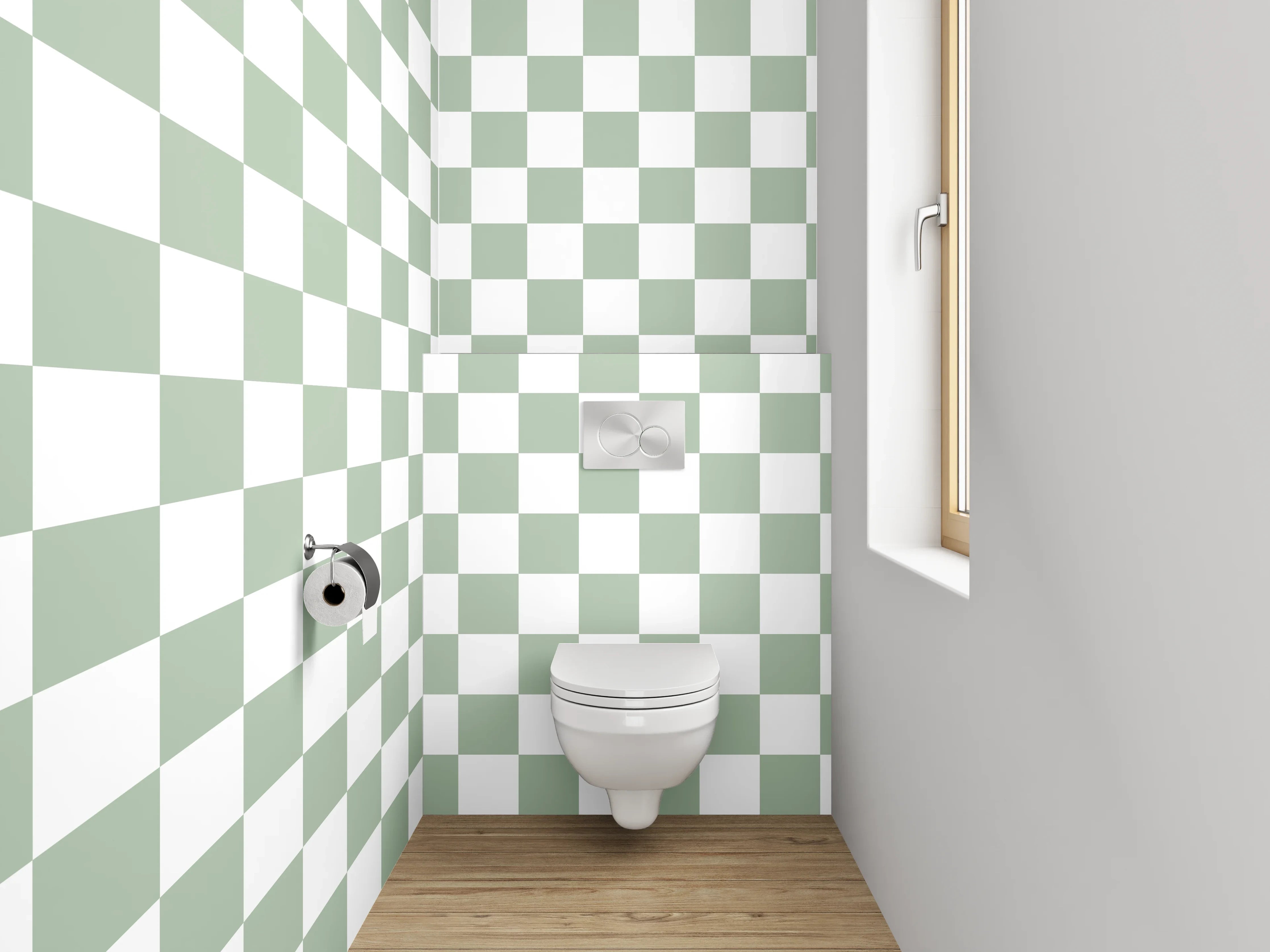 WC-Rückwand - Kariertes Schachbrettmuster in Weiß und Grau
