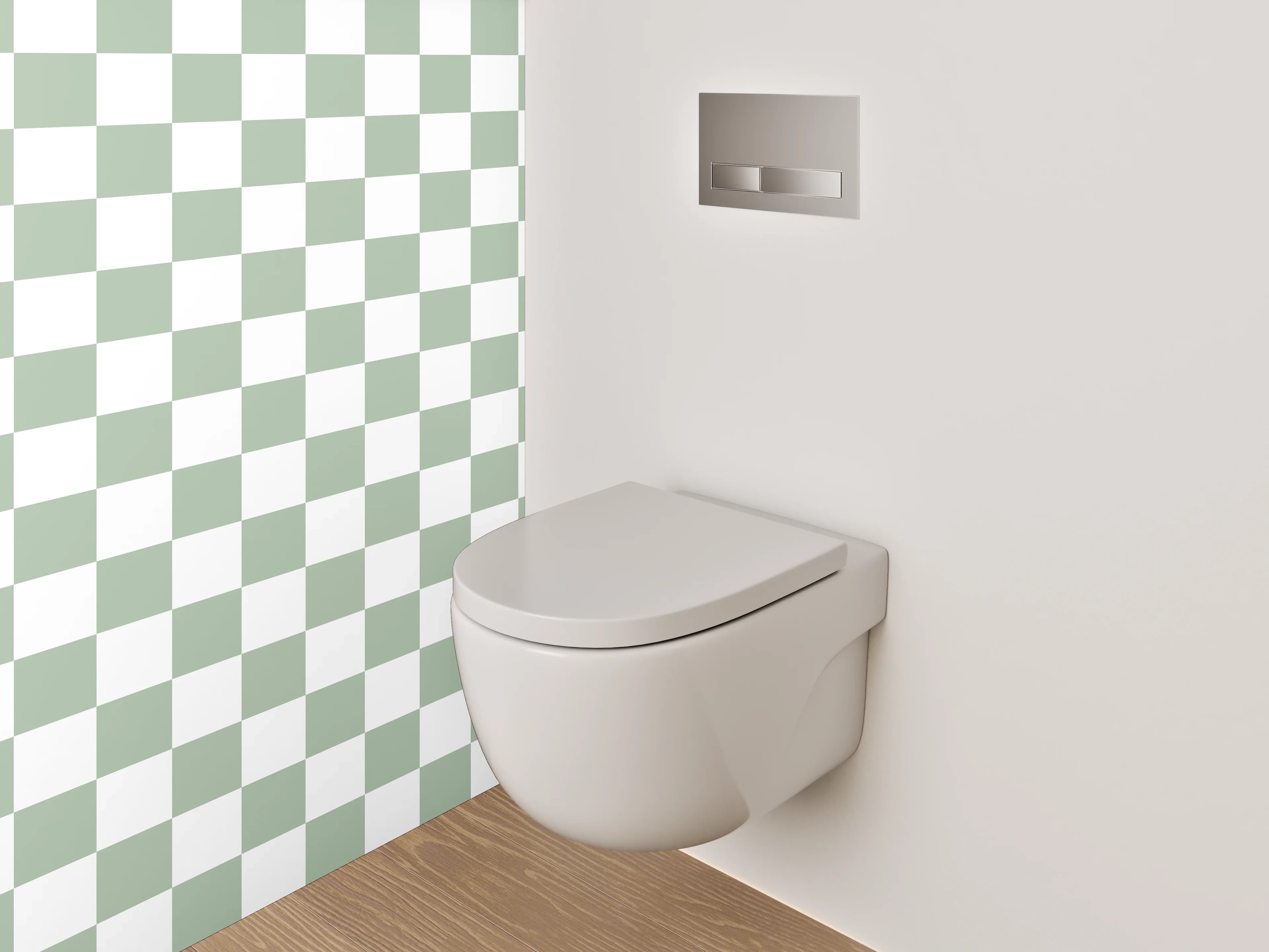 WC-Rückwand - Kariertes Schachbrettmuster in Weiß und Grau