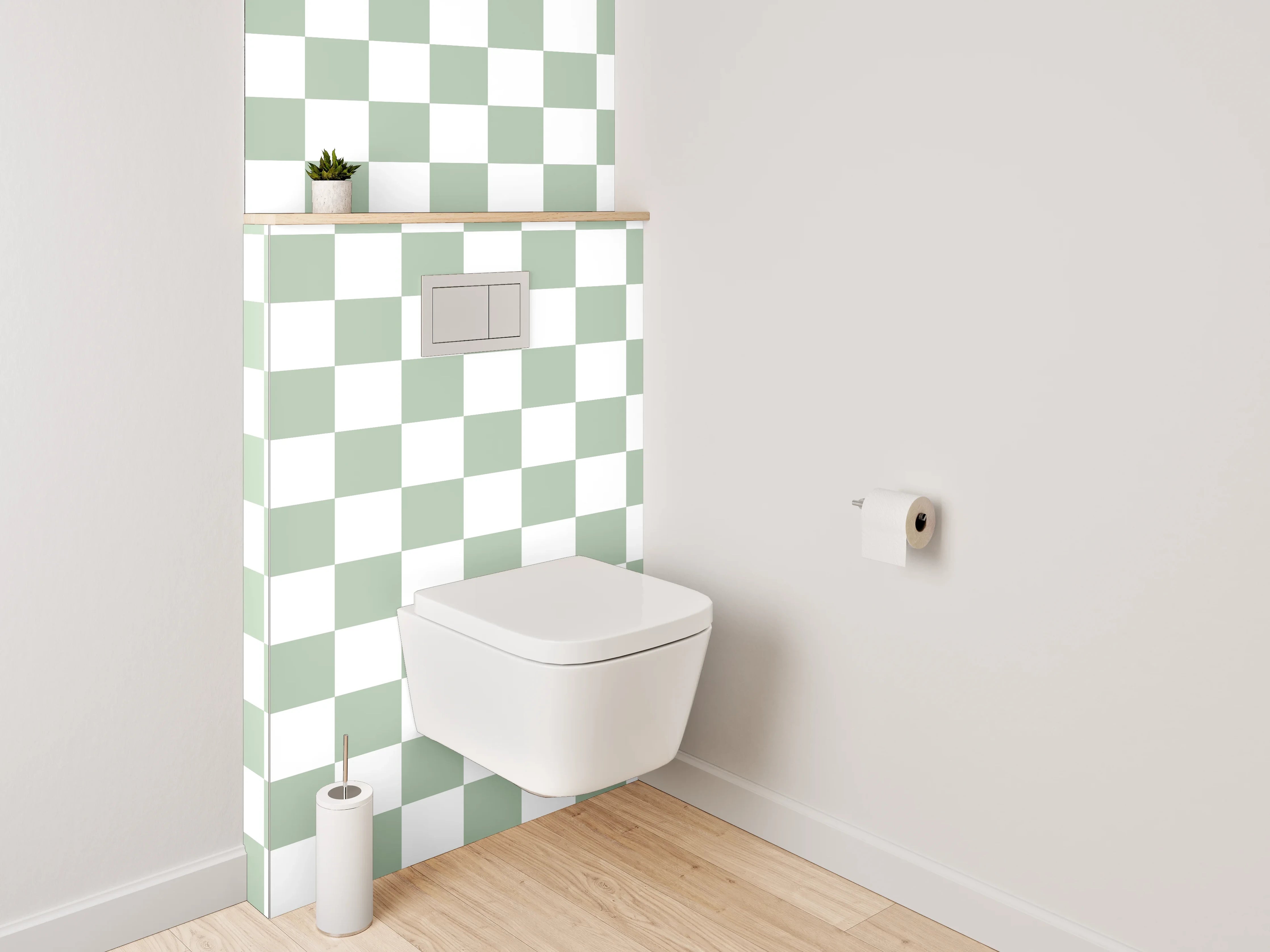 WC-Rückwand - Kariertes Schachbrettmuster in Weiß und Grau