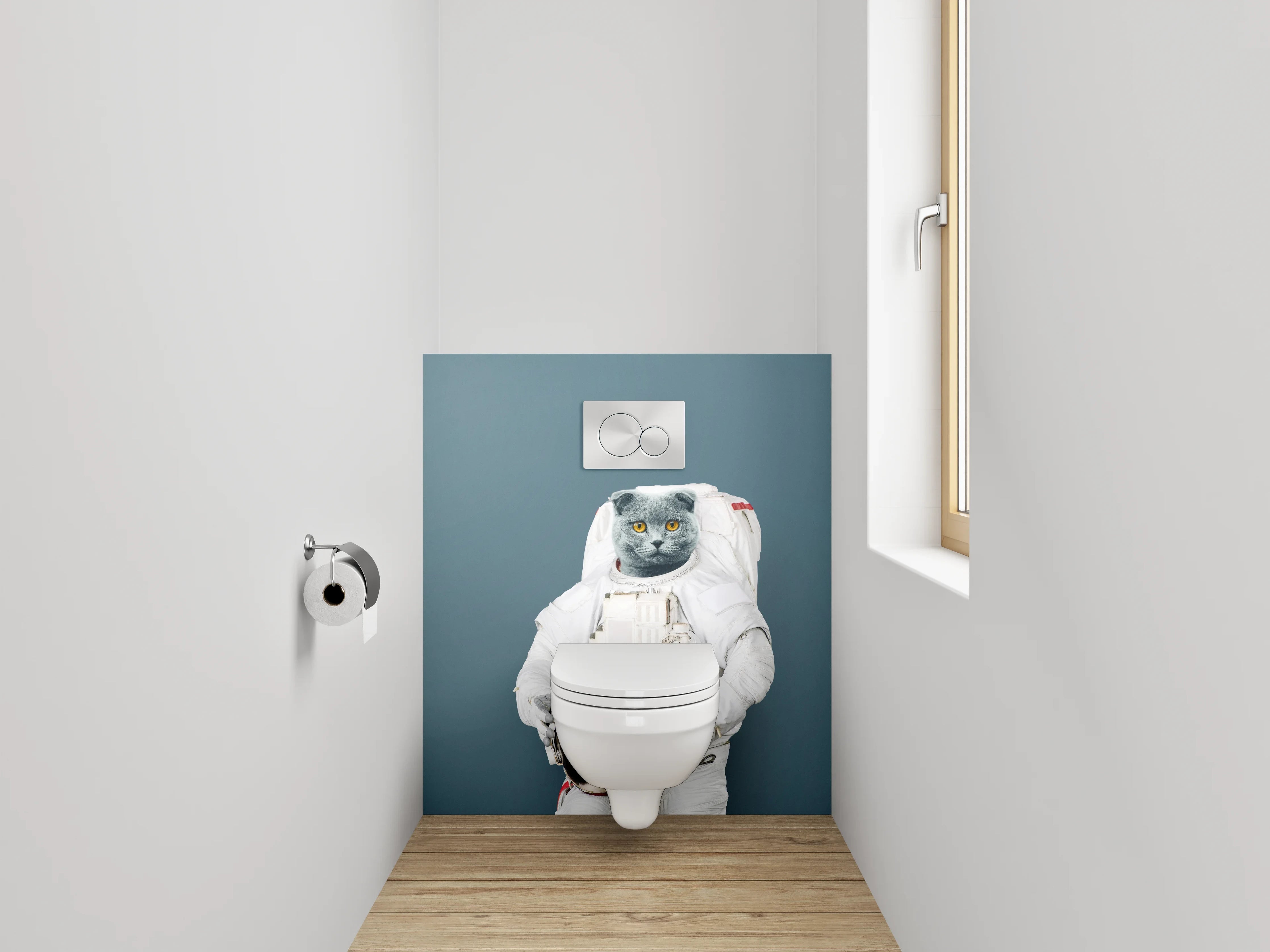WC-Rückwand - Katze als Astronaut im Weltall