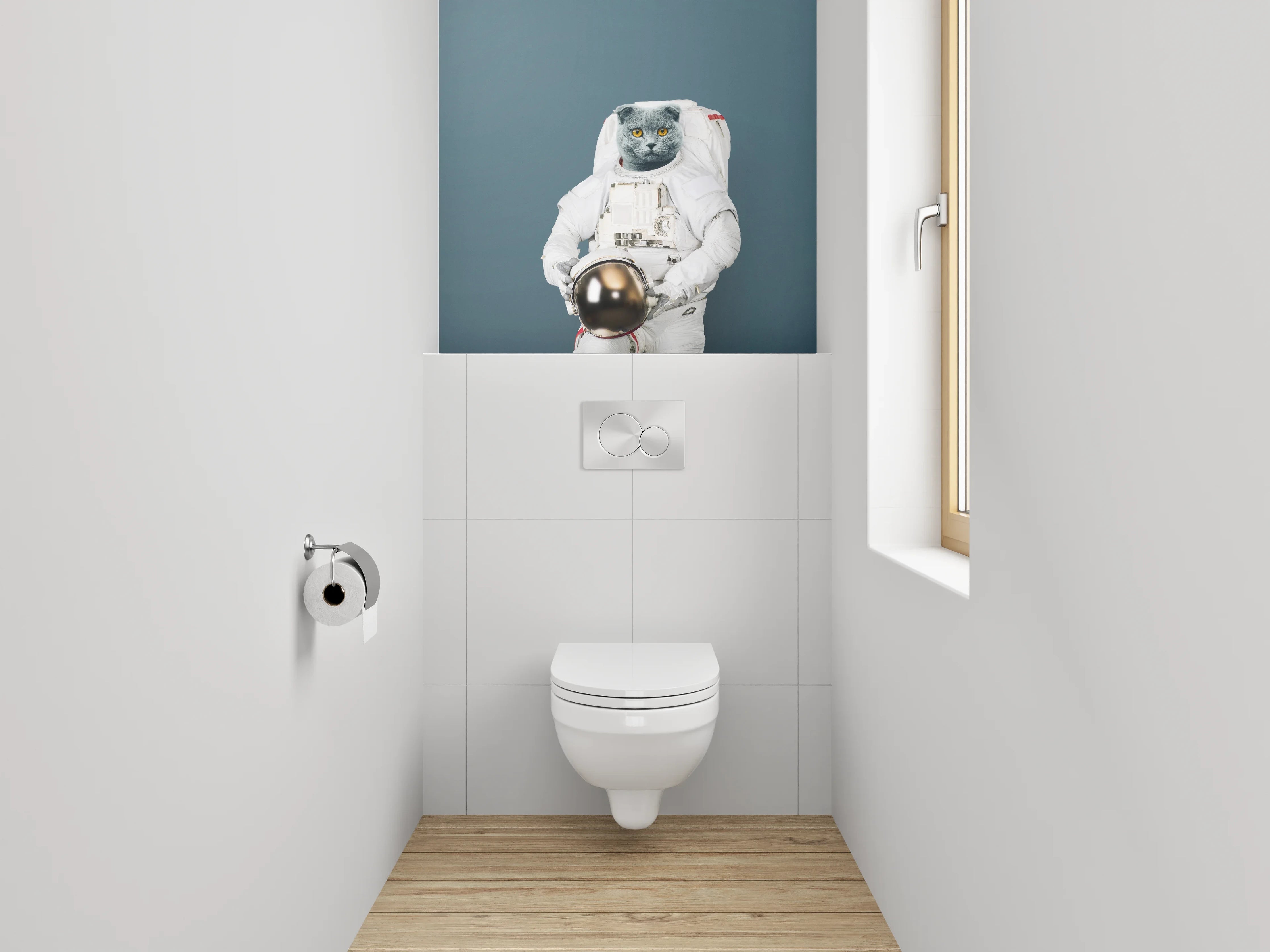 WC-Rückwand - Katze als Astronaut im Weltall