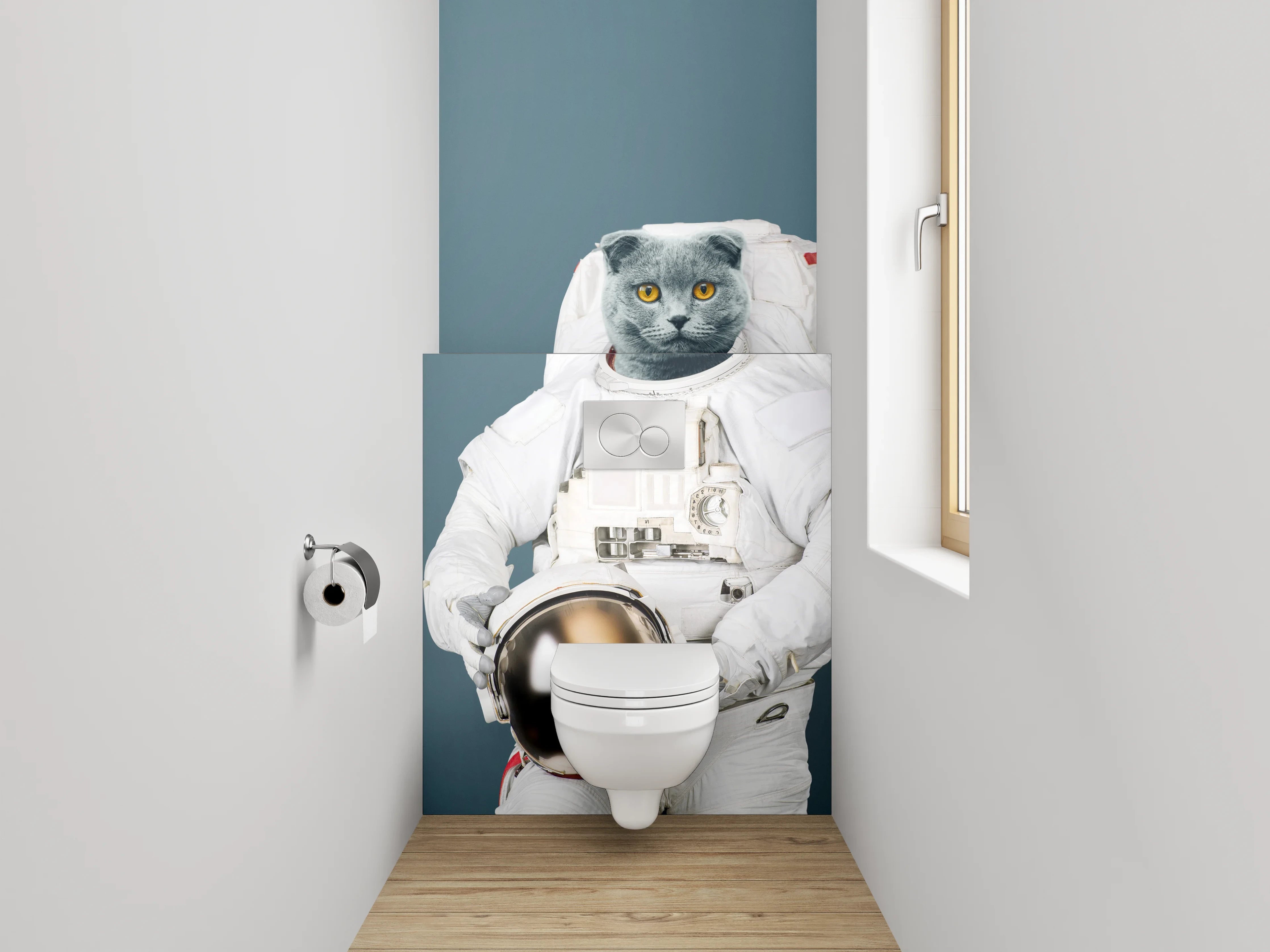 WC-Rückwand - Katze als Astronaut im Weltall