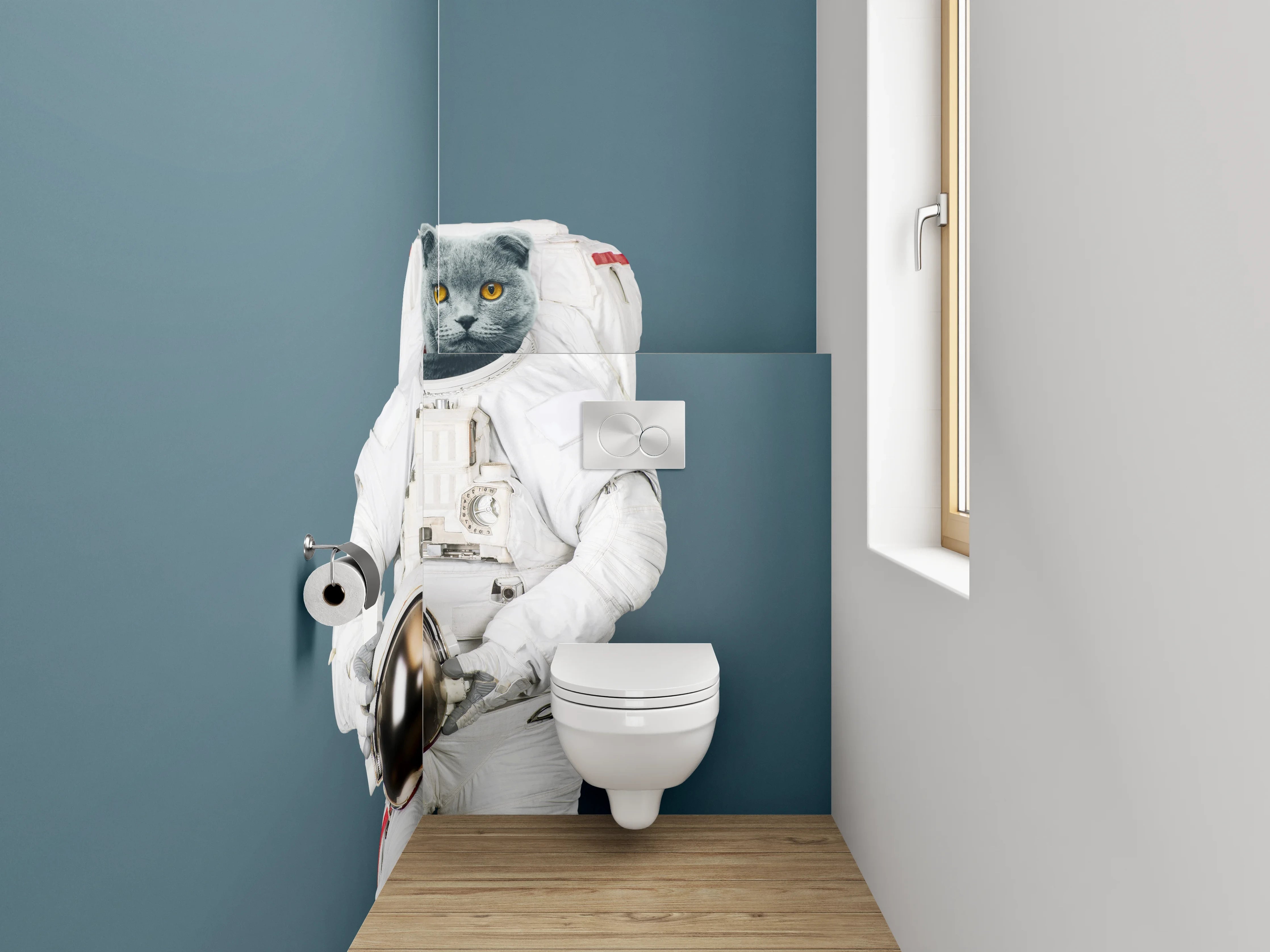 WC-Rückwand - Katze als Astronaut im Weltall