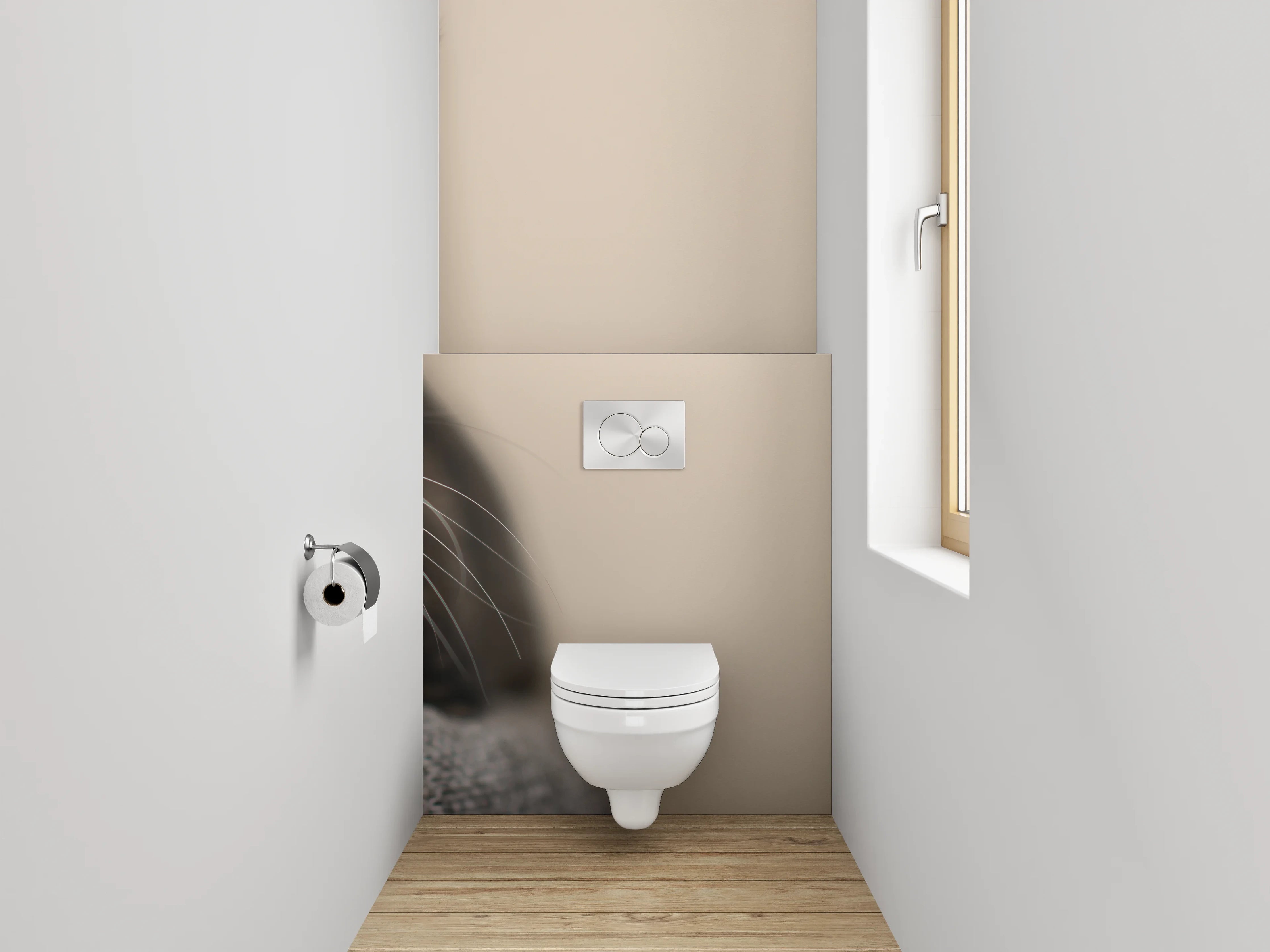 WC-Rückwand - Katzenblick auf beigem Hintergrund