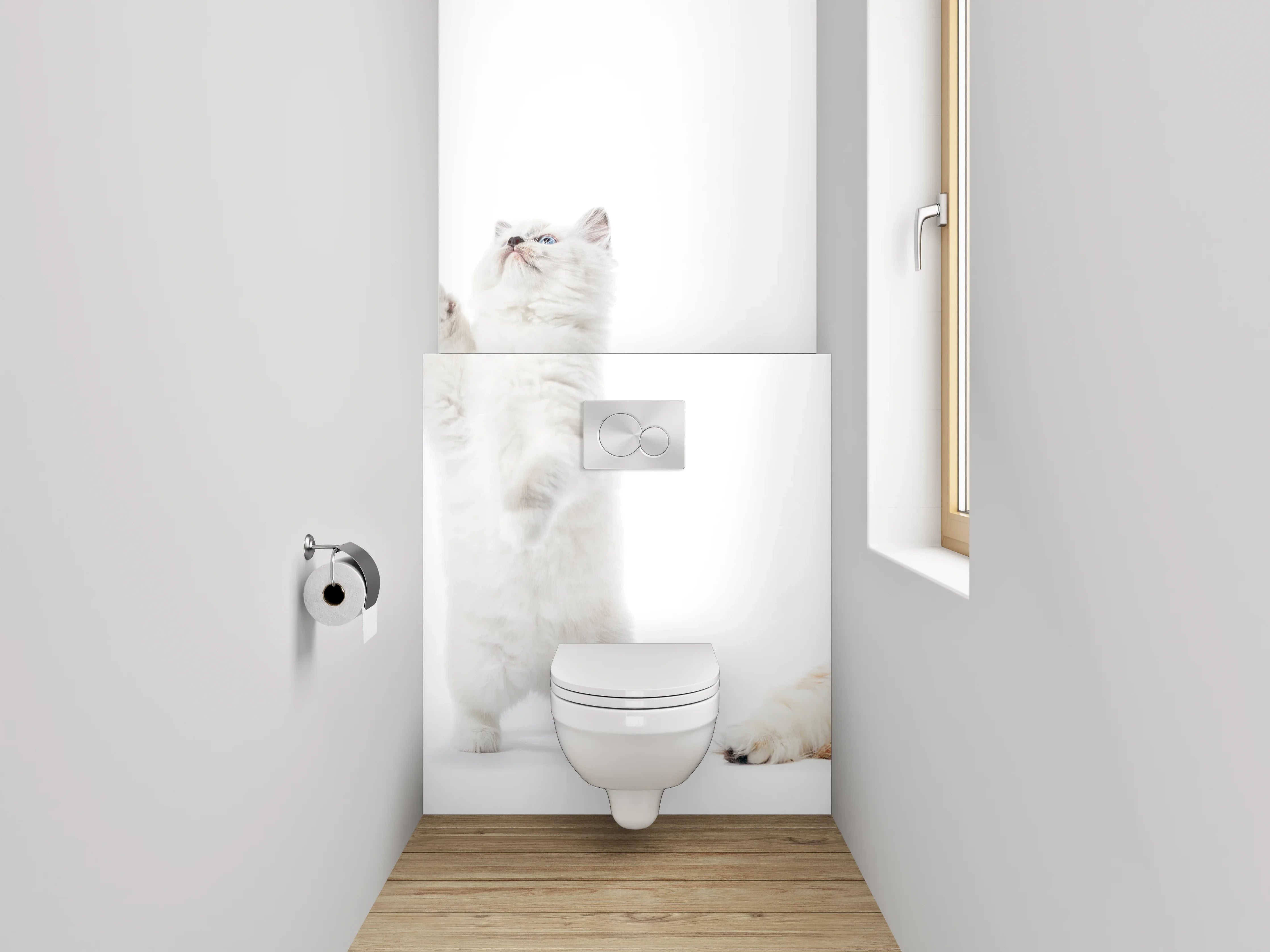 WC-Rückwand - Katzenparade auf weißem Hintergrund