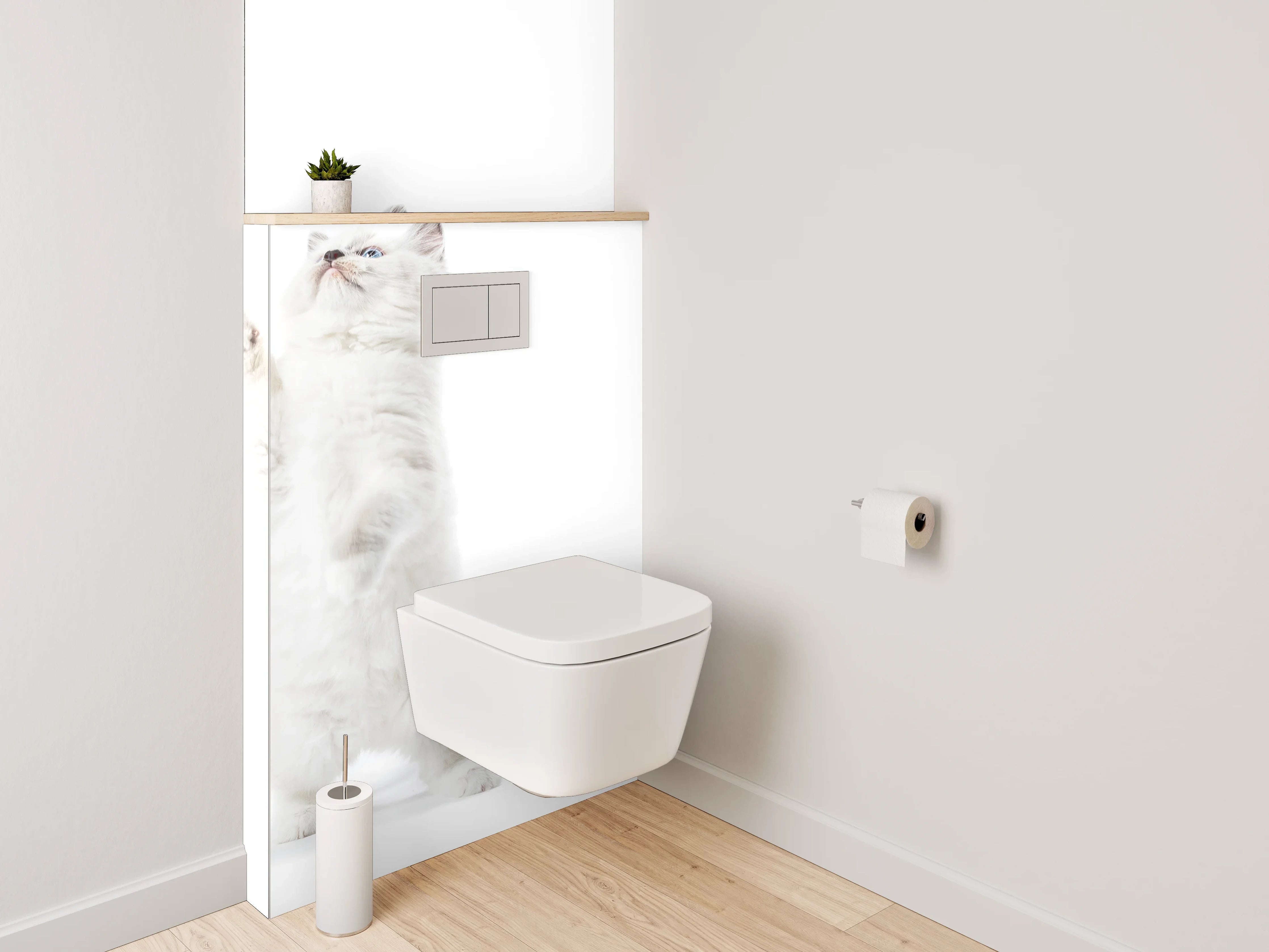 WC-Rückwand - Katzenparade auf weißem Hintergrund