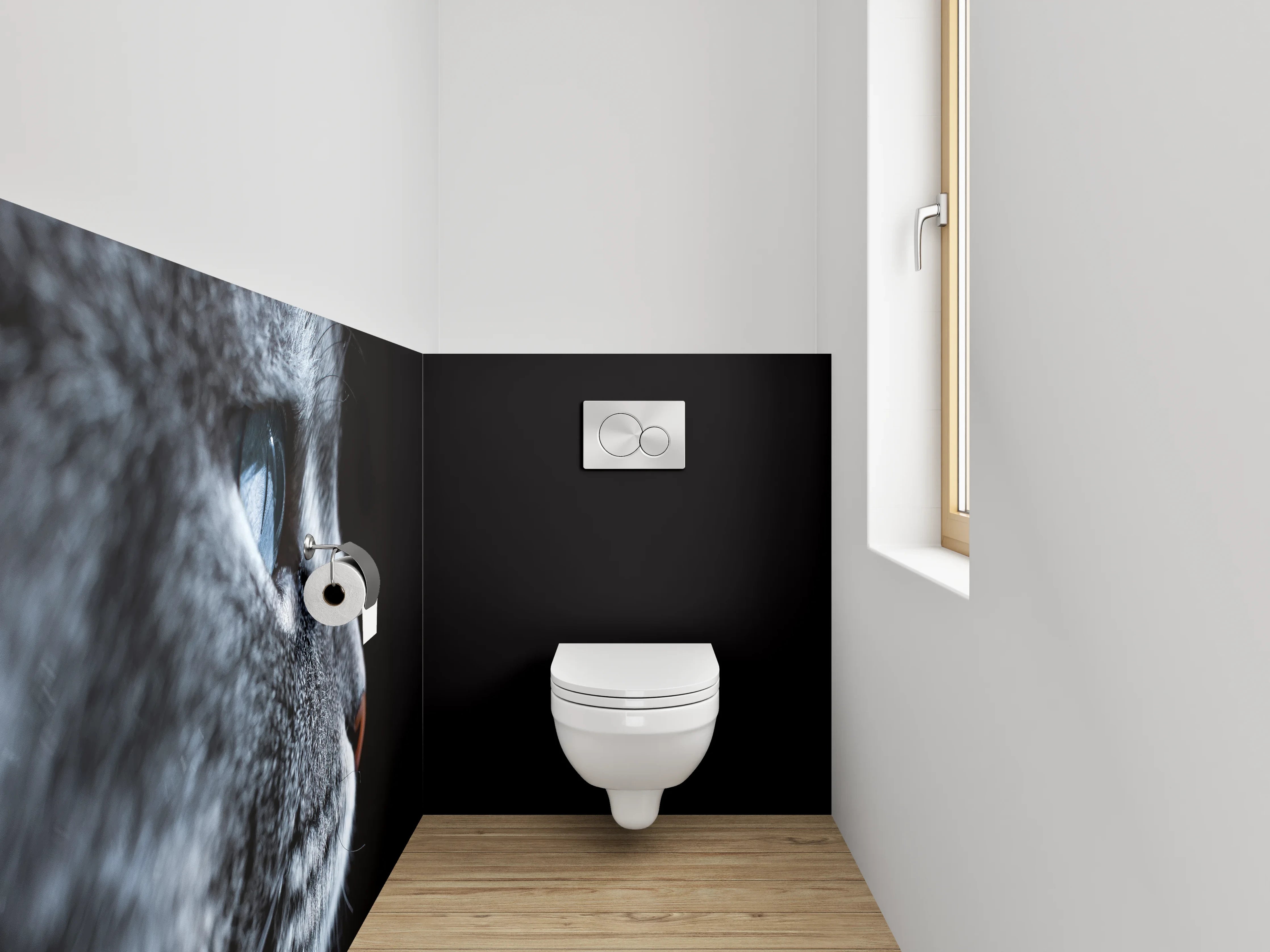 WC-Rückwand - Katzenprofil – Graue Katze mit blauem Auge