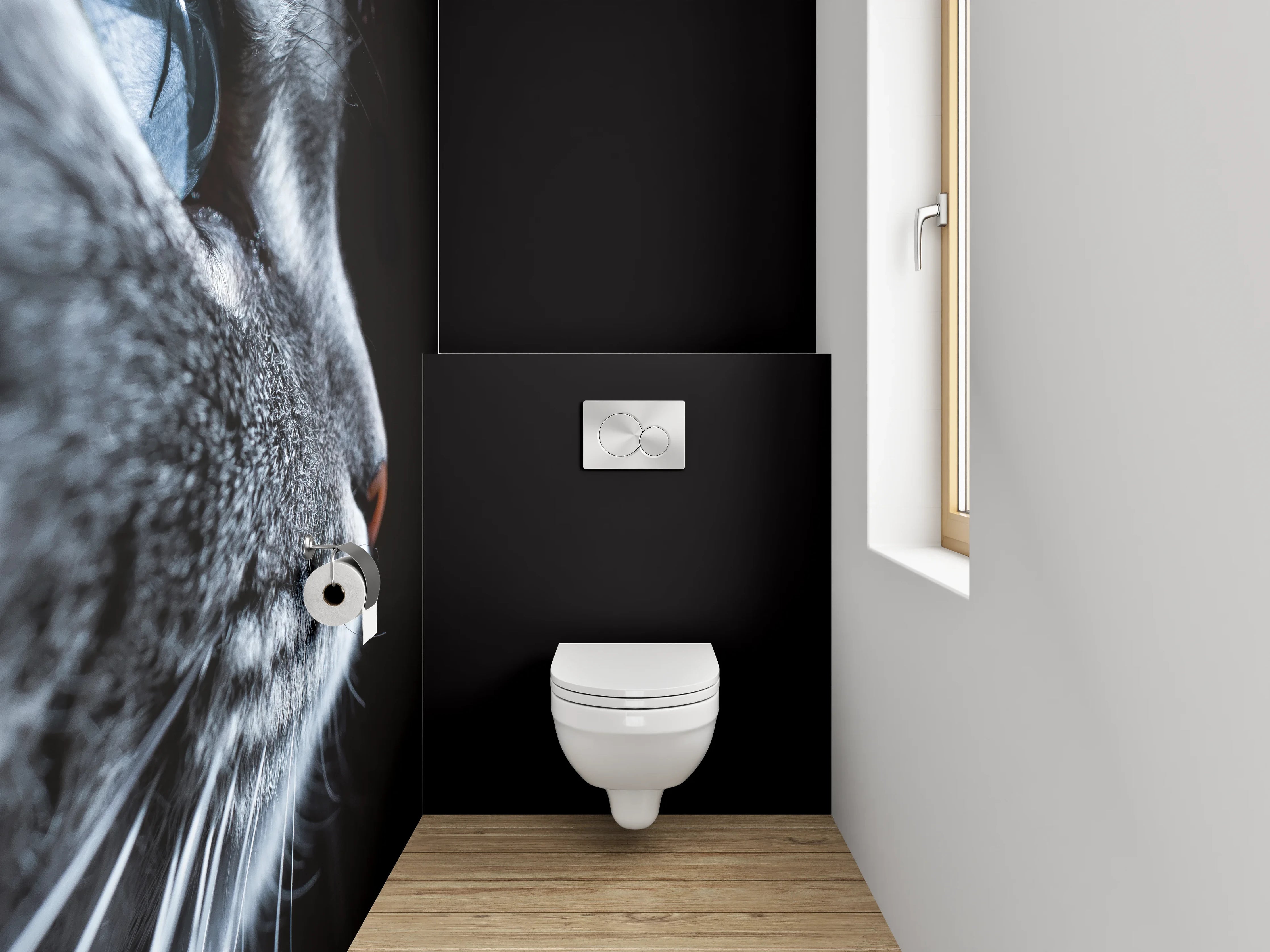 WC-Rückwand - Katzenprofil – Graue Katze mit blauem Auge