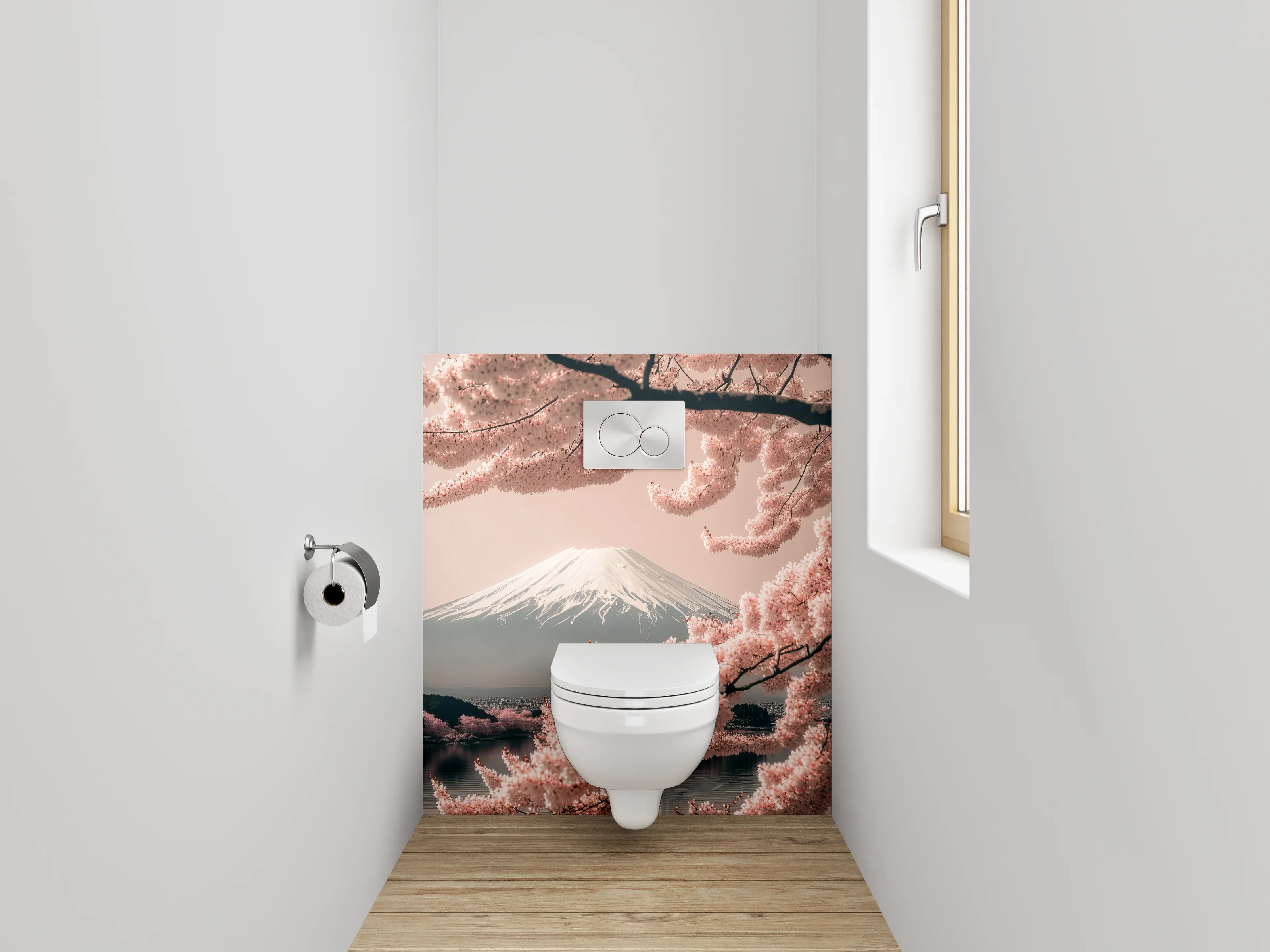 WC-Rückwand - Kirschblüte am Fuji – Japanische Harmonie