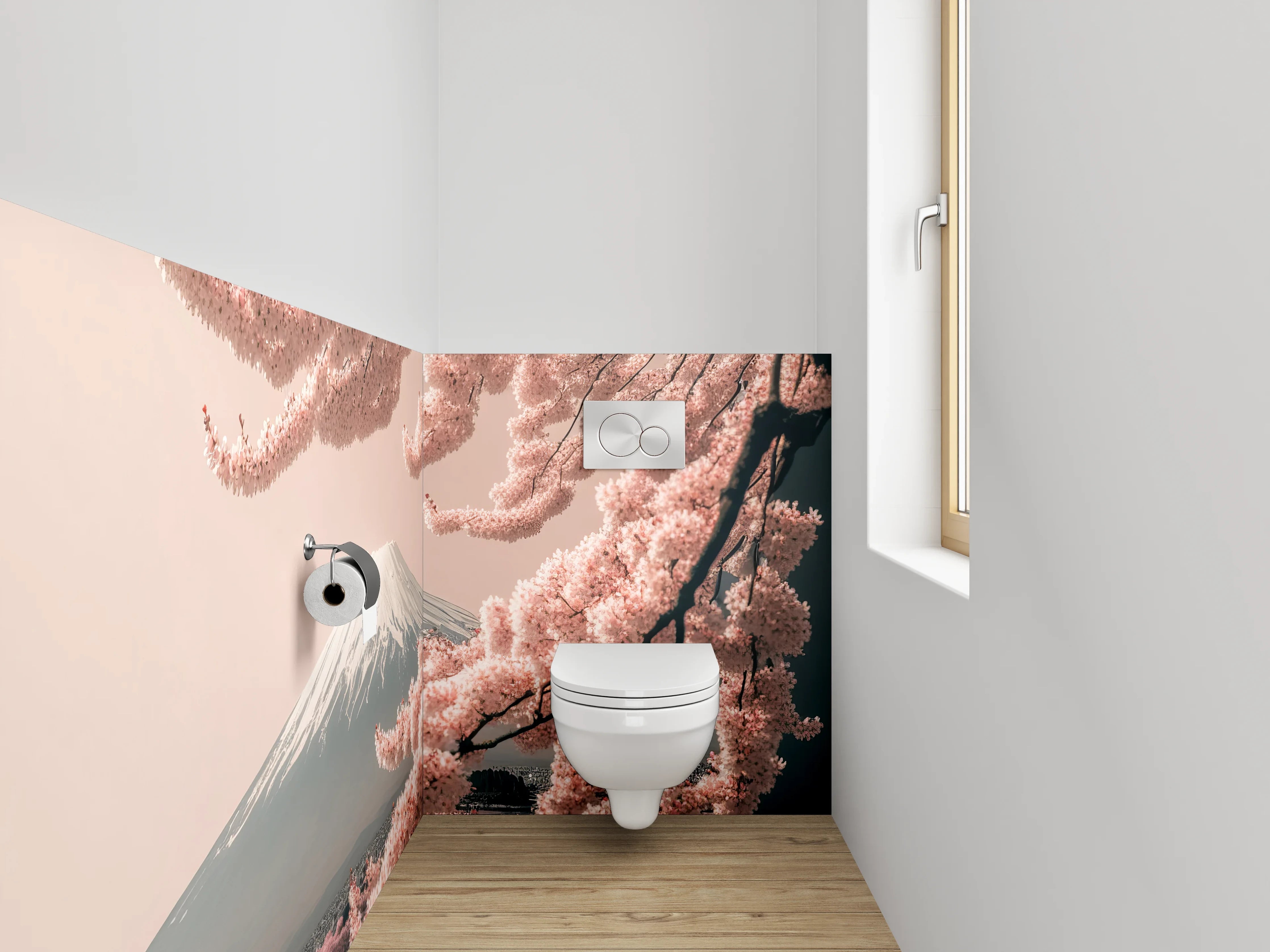 WC-Rückwand - Kirschblüte am Fuji – Japanische Harmonie
