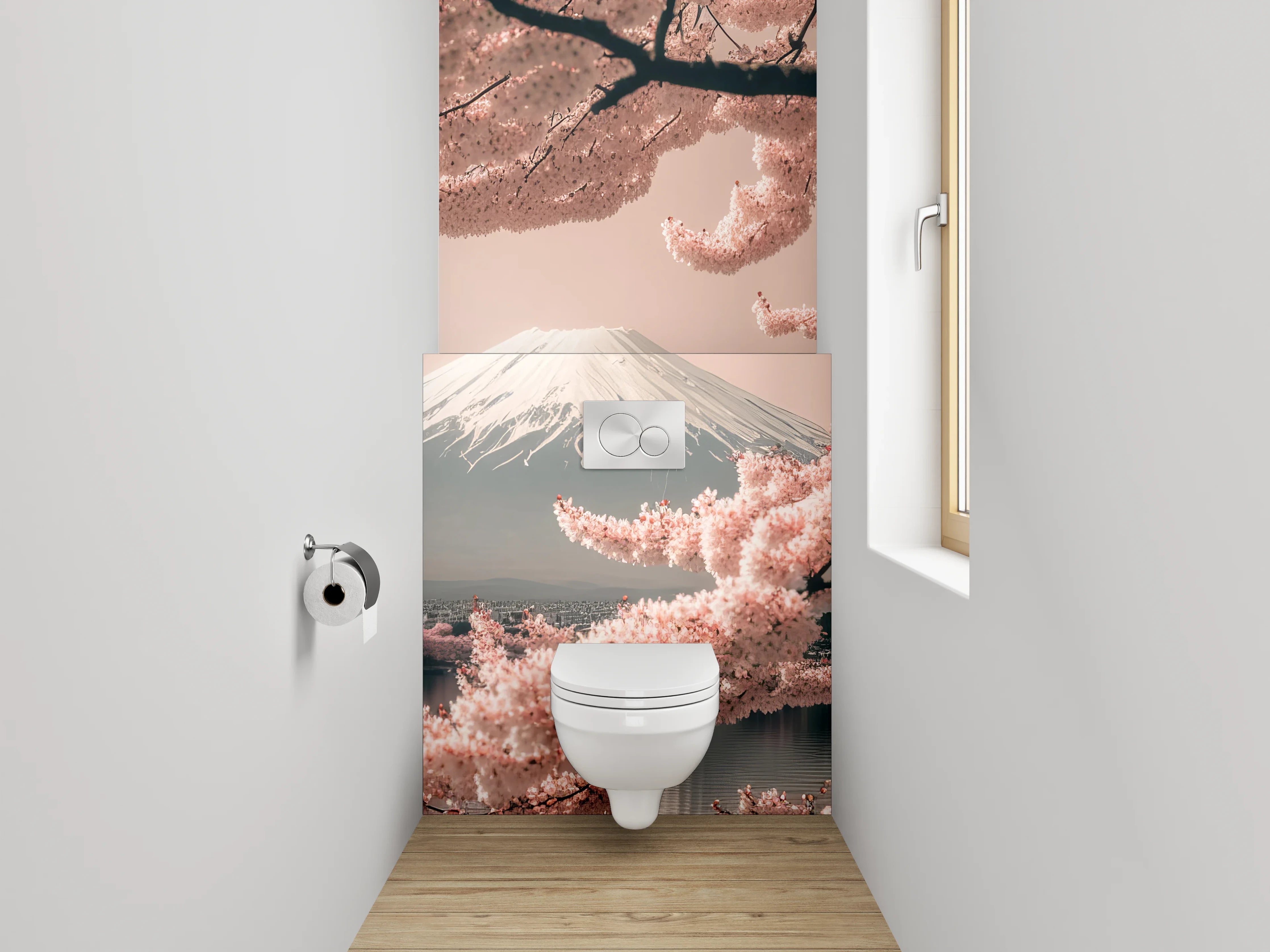 WC-Rückwand - Kirschblüte am Fuji – Japanische Harmonie