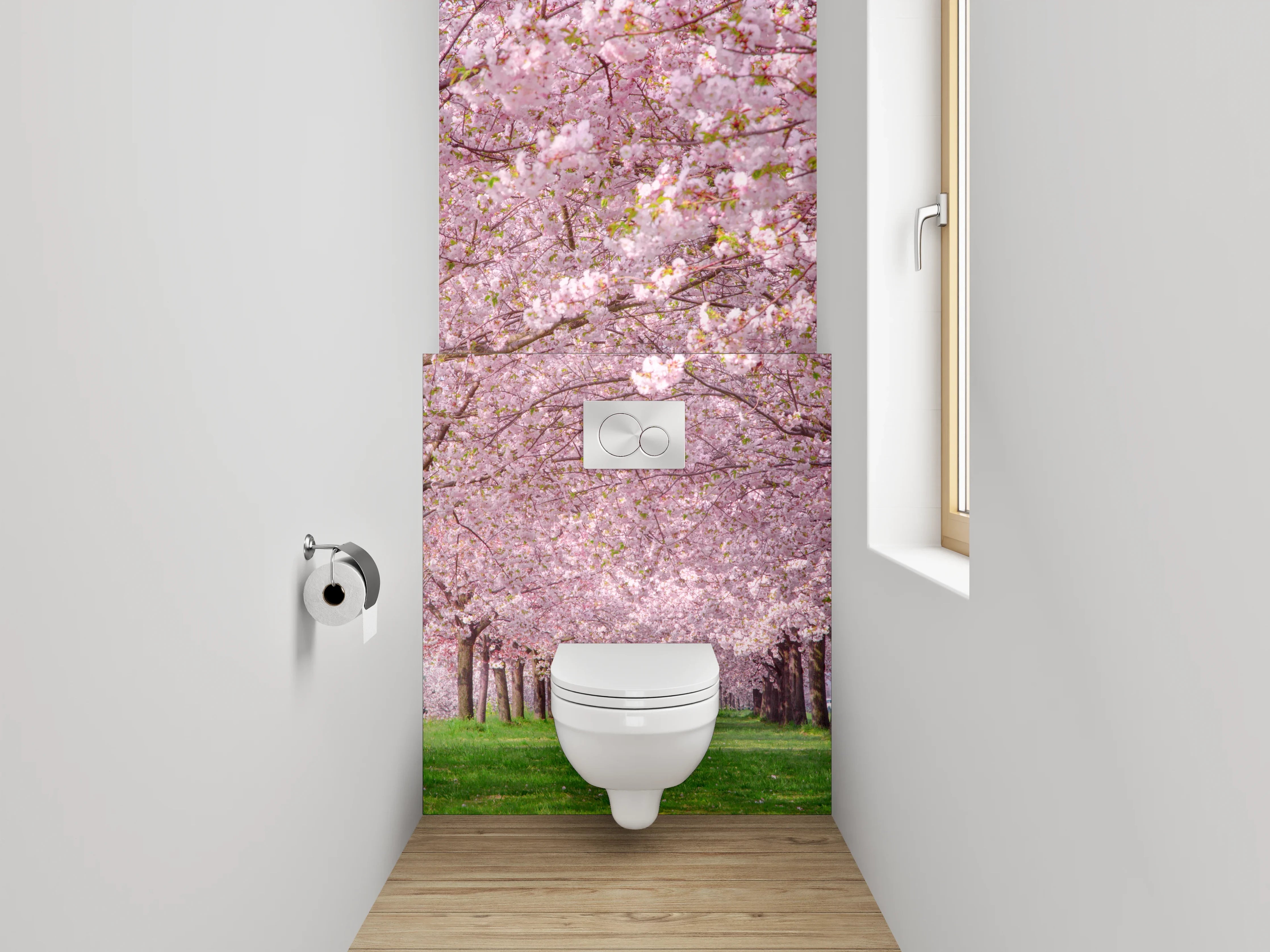 WC-Rückwand - Kirschblüten-Allee Frühling Natur Panorama