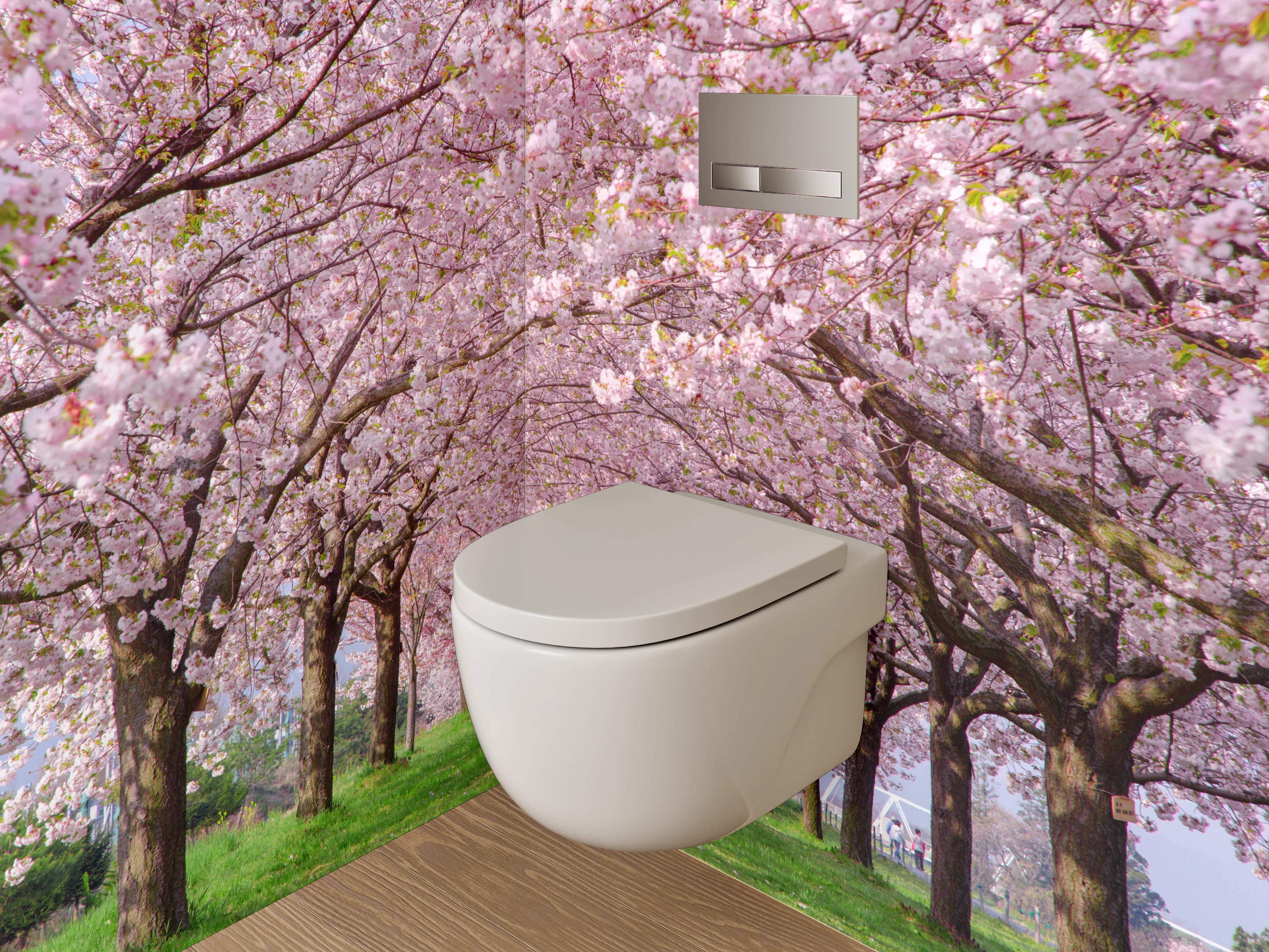 WC-Rückwand - Kirschblüten-Allee Frühling Natur Panorama