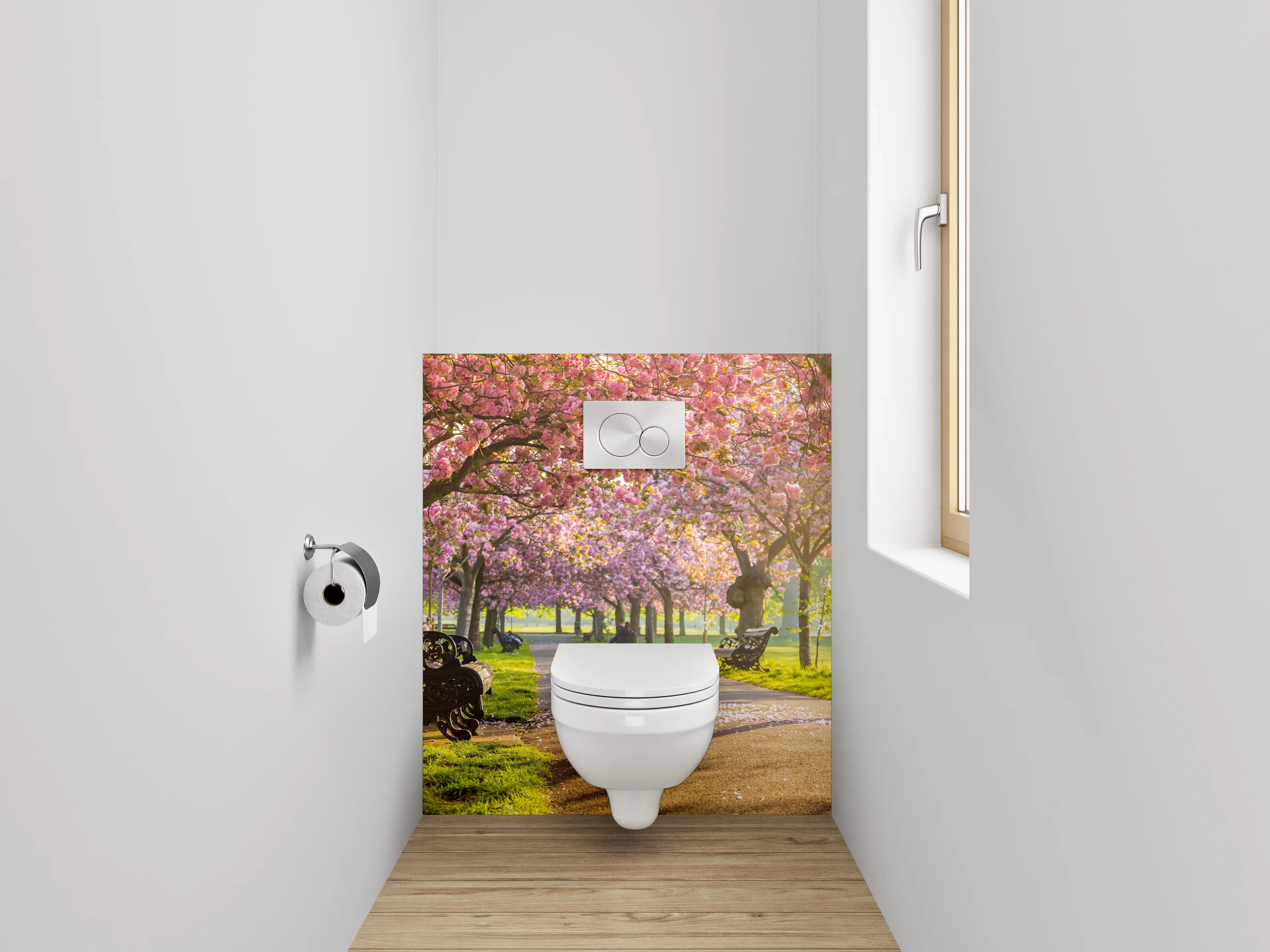 WC-Rückwand - Kirschblüten Allee im Sonnenlicht