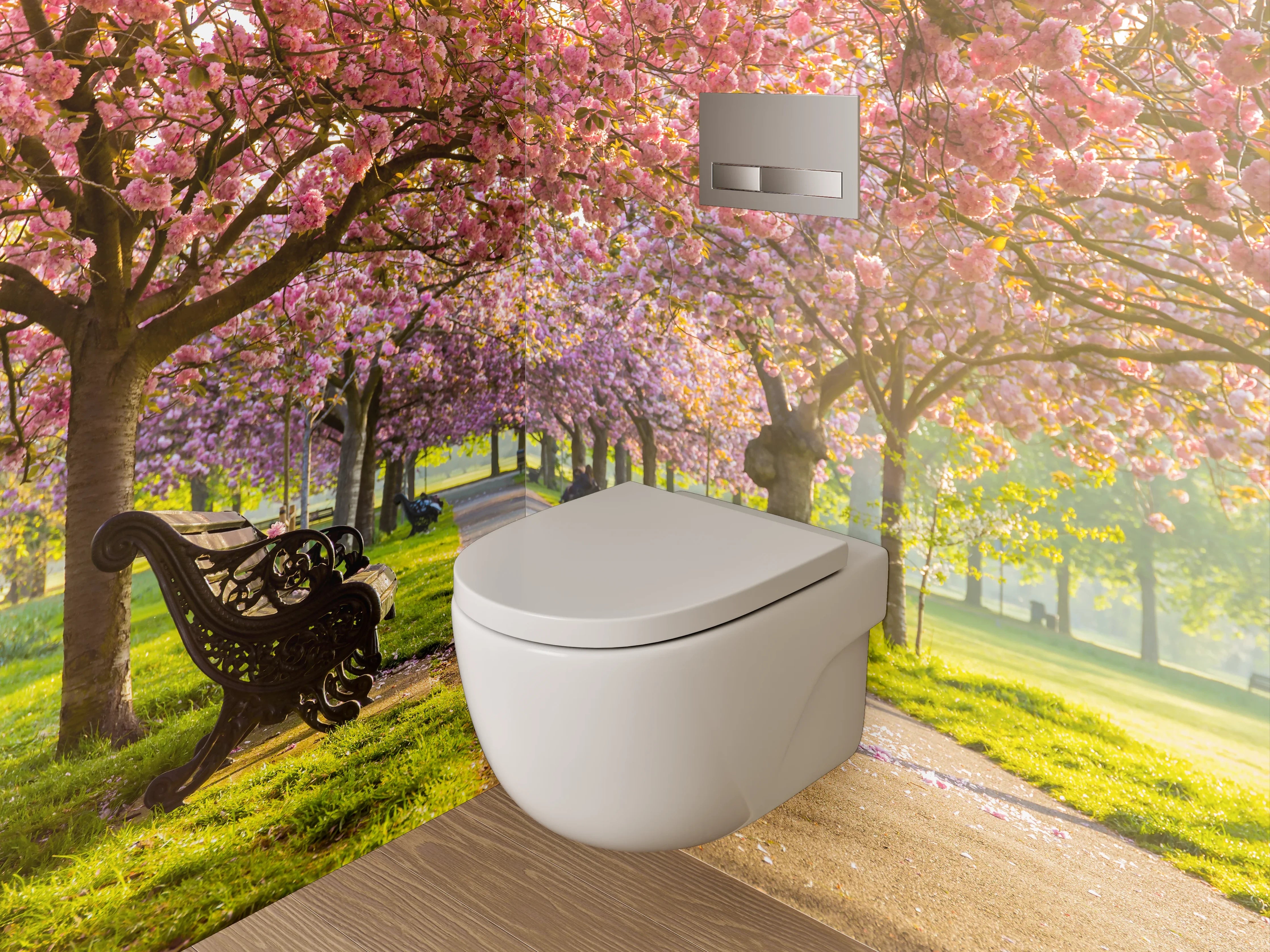 WC-Rückwand - Kirschblüten Allee im Sonnenlicht