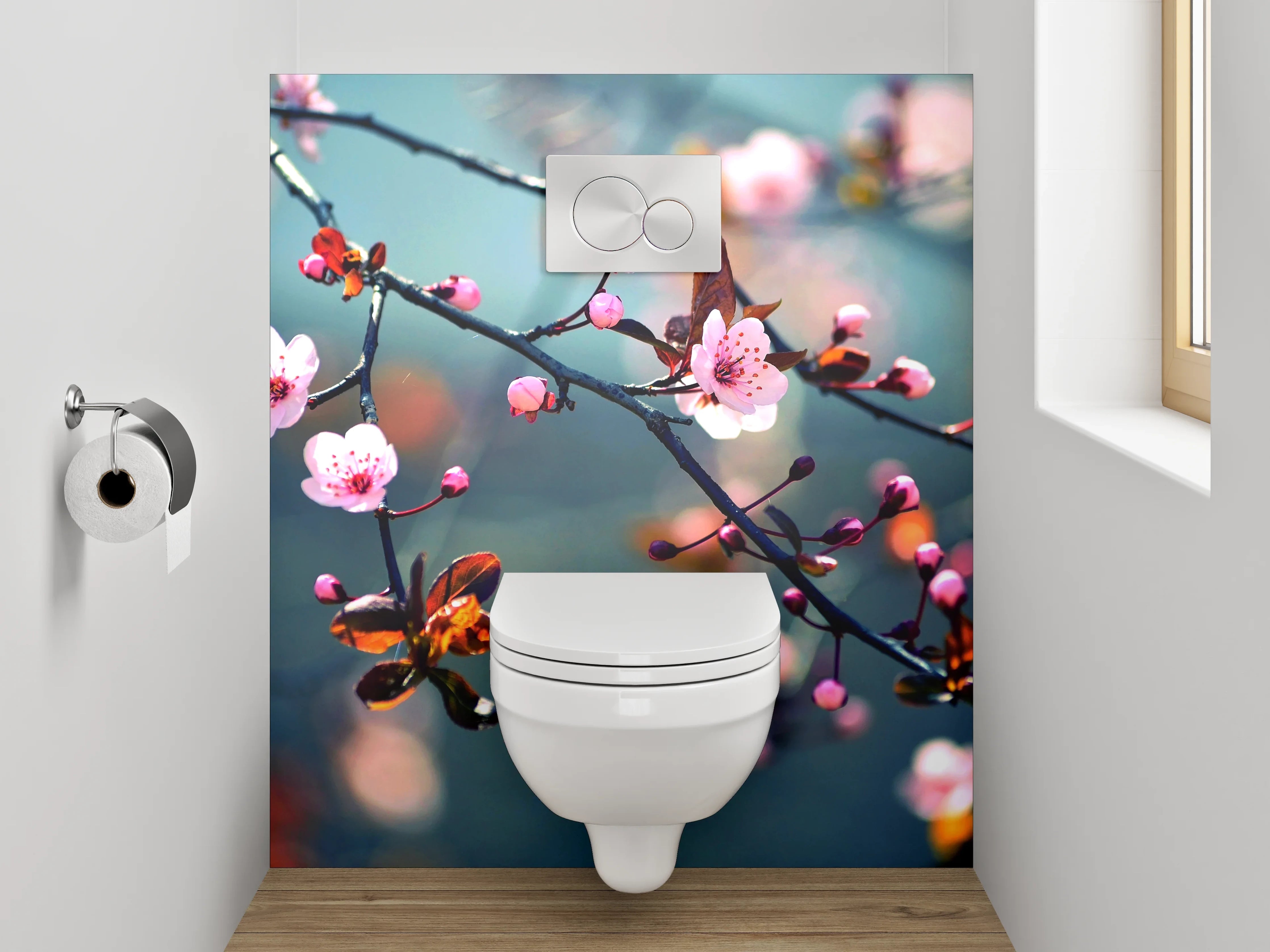 WC-Rückwand - Kirschblüten Äste Frühling