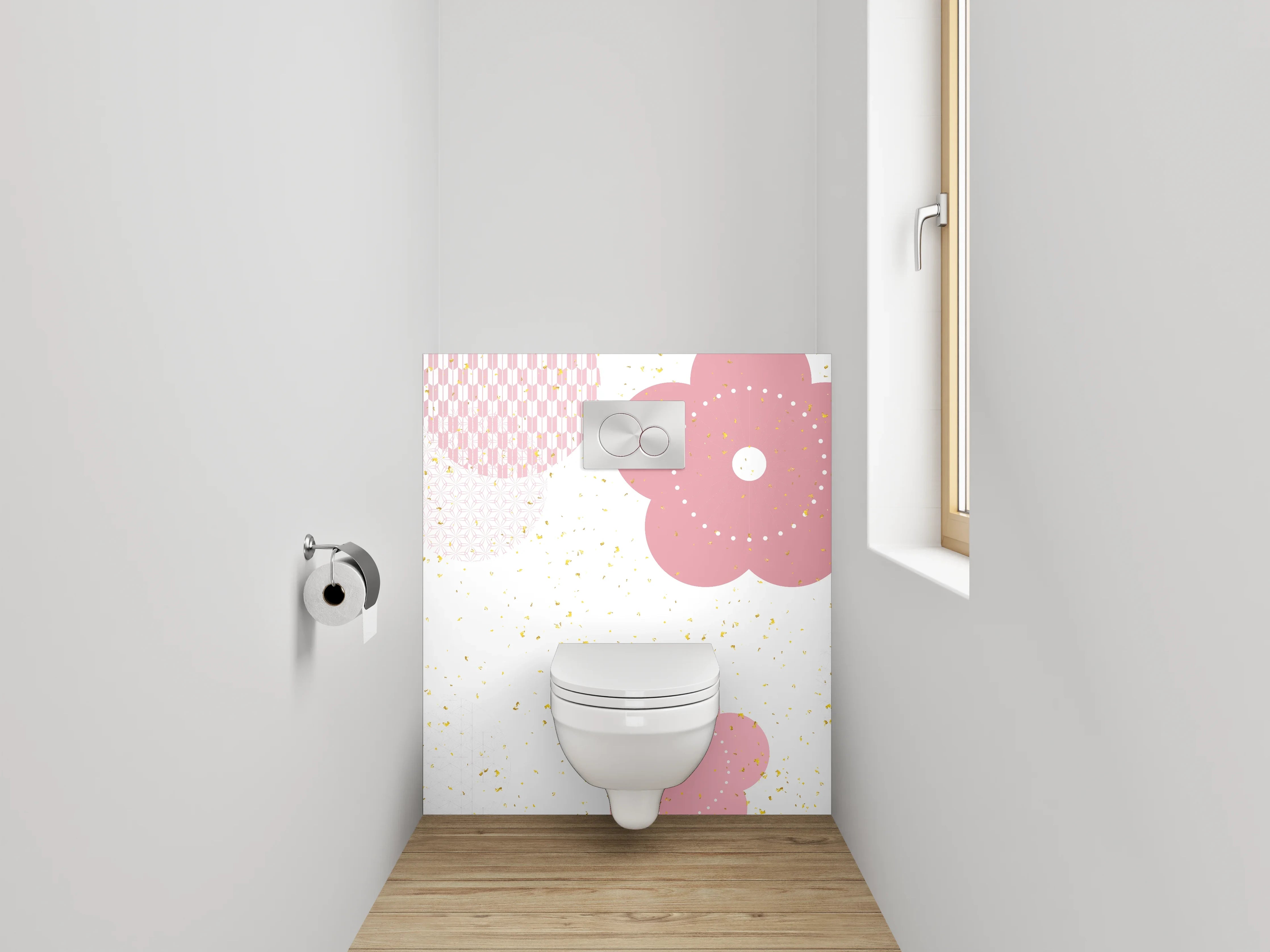 WC-Rückwand - Kirschblüten Design Rosa Weiß Gold