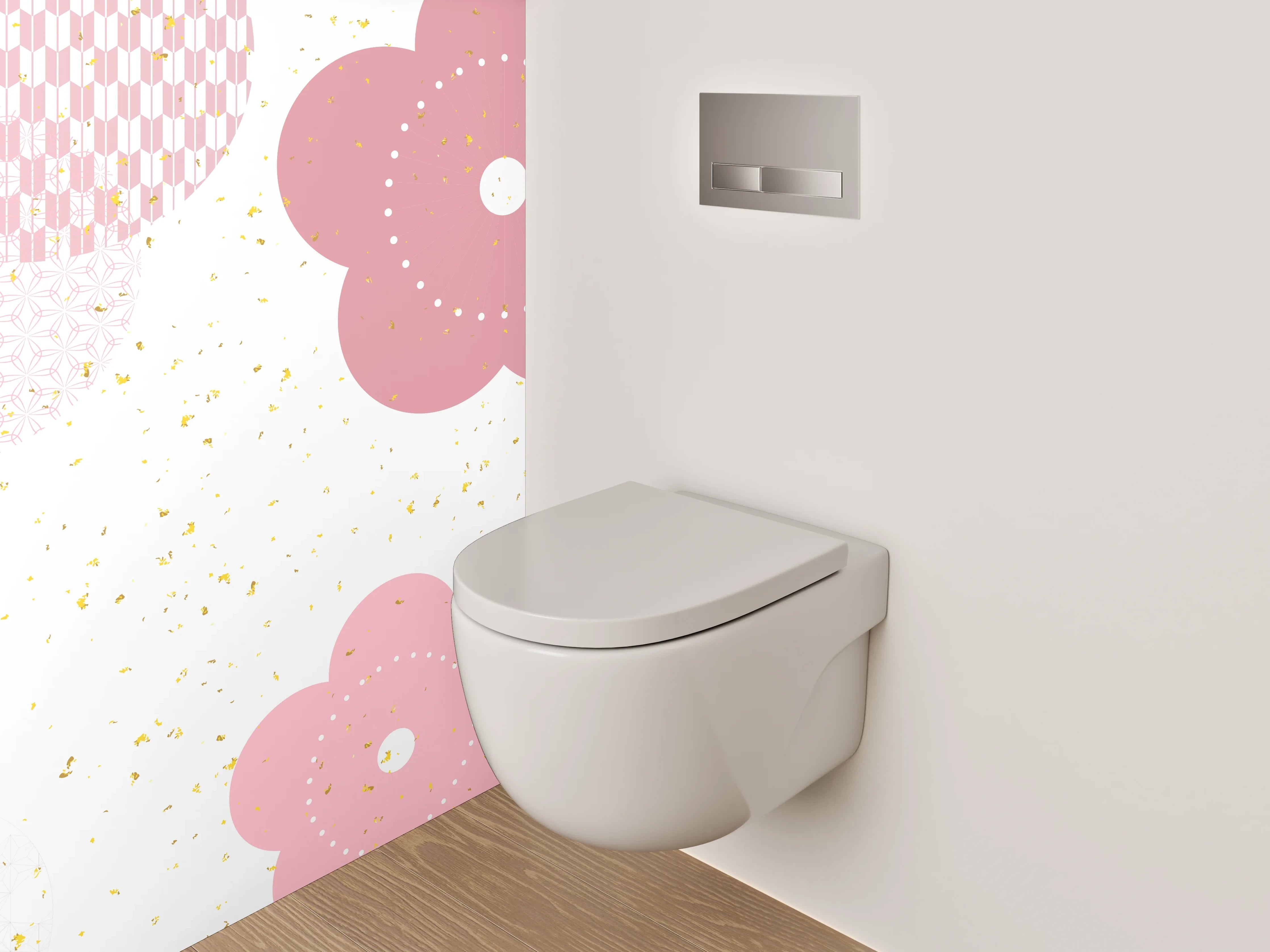 WC-Rückwand - Kirschblüten Design Rosa Weiß Gold