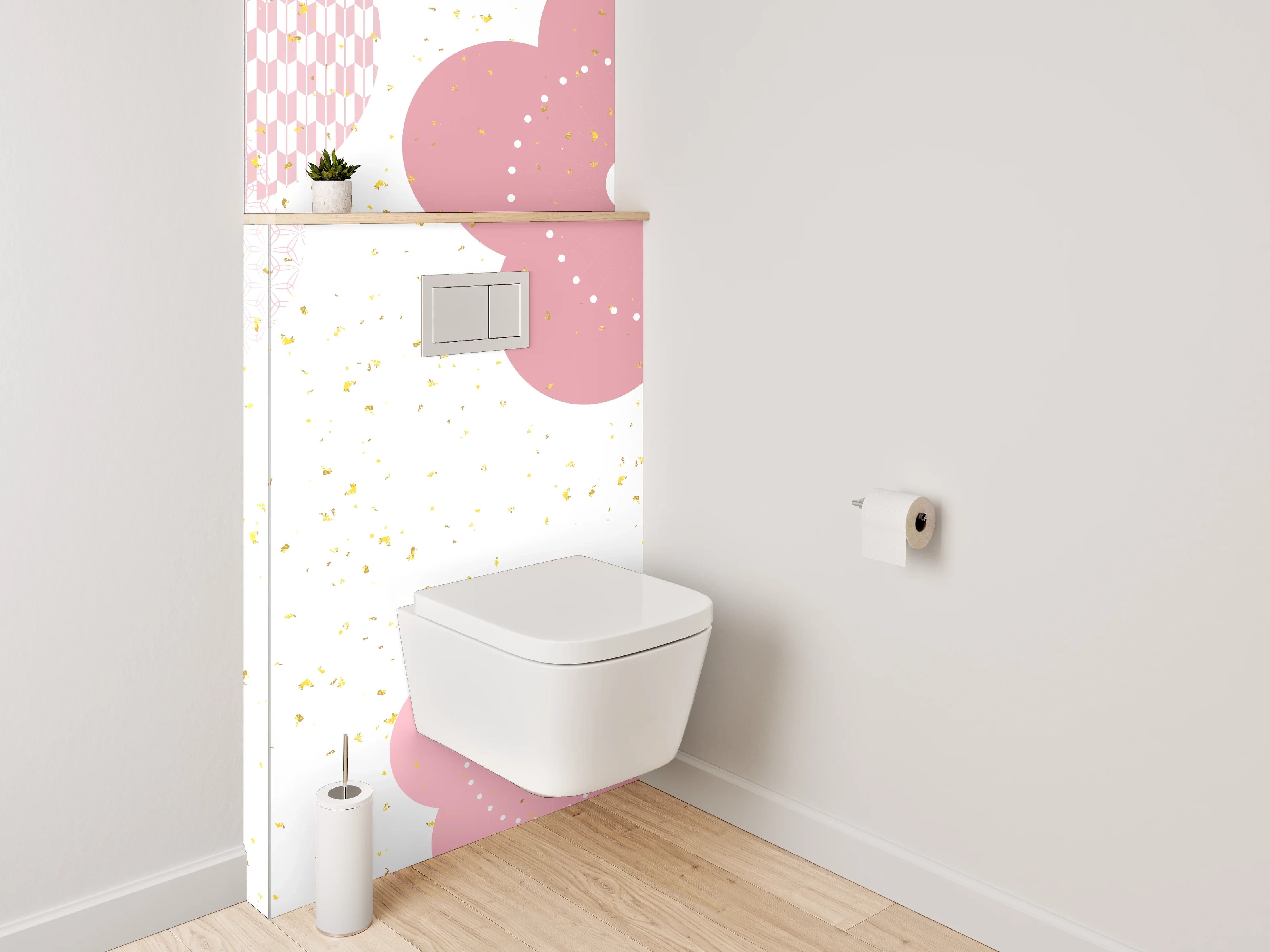 WC-Rückwand - Kirschblüten Design Rosa Weiß Gold