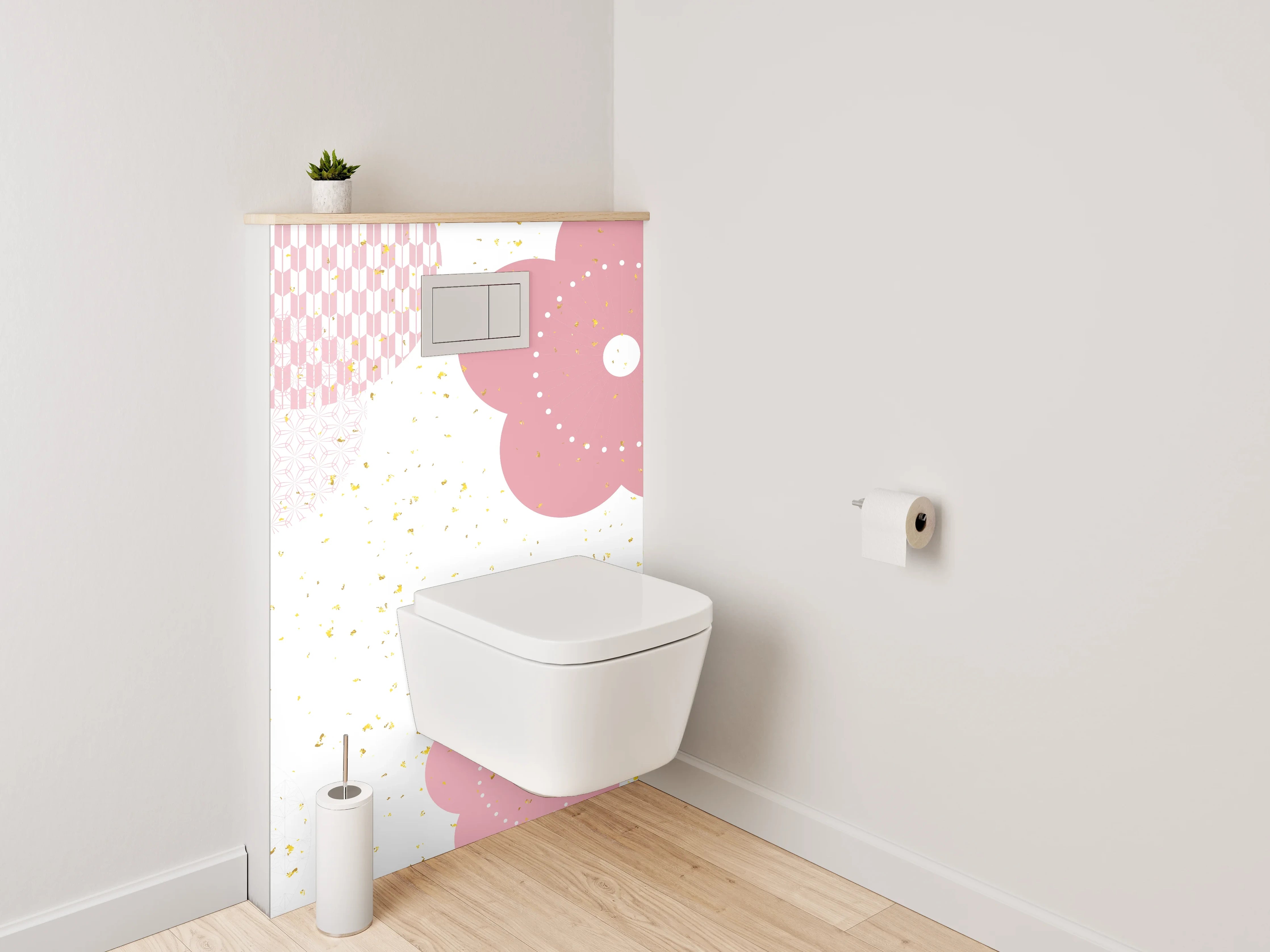 WC-Rückwand - Kirschblüten Design Rosa Weiß Gold