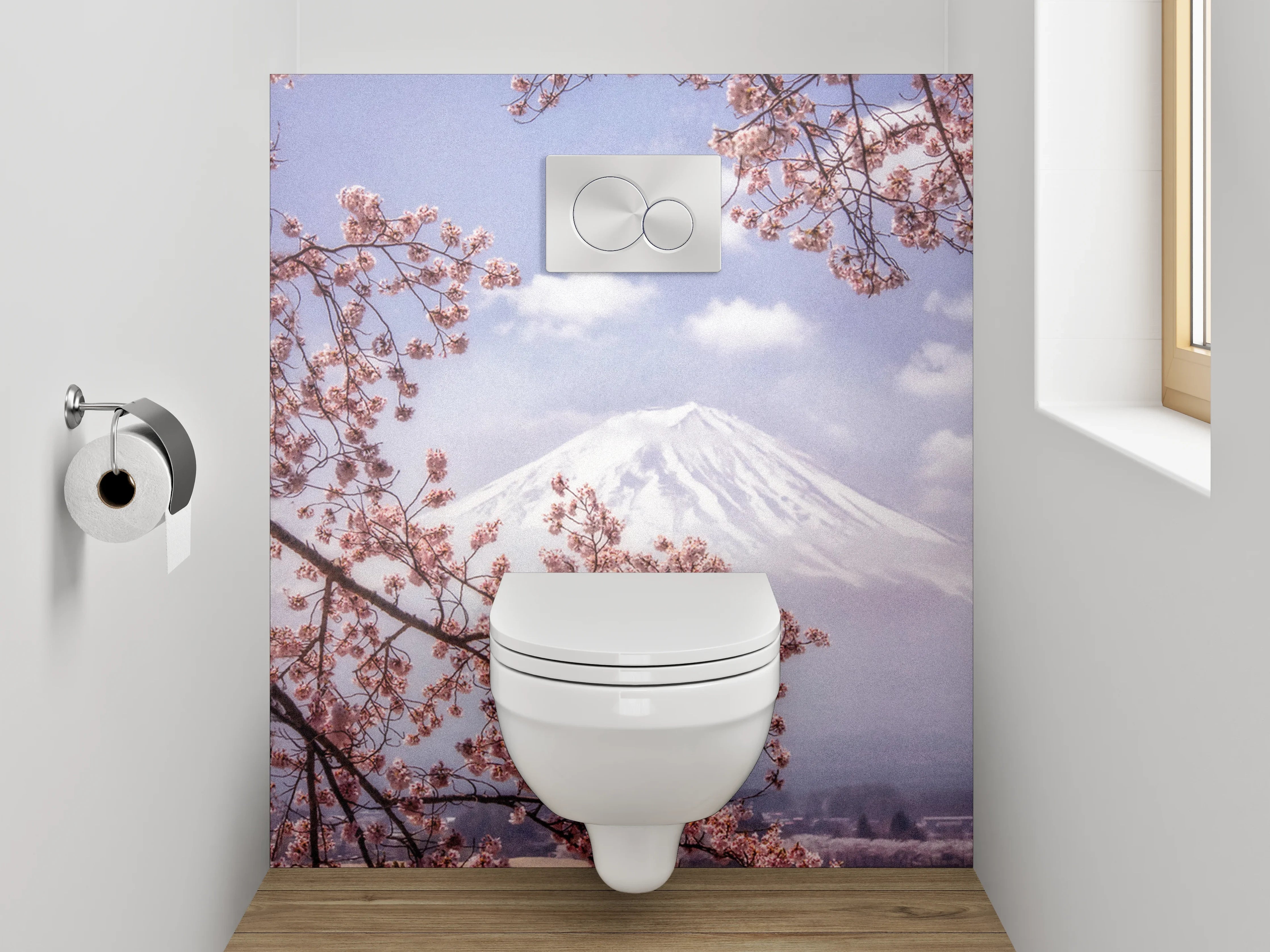 WC-Rückwand - Kirschblüten & Fuji – Japanische Idylle