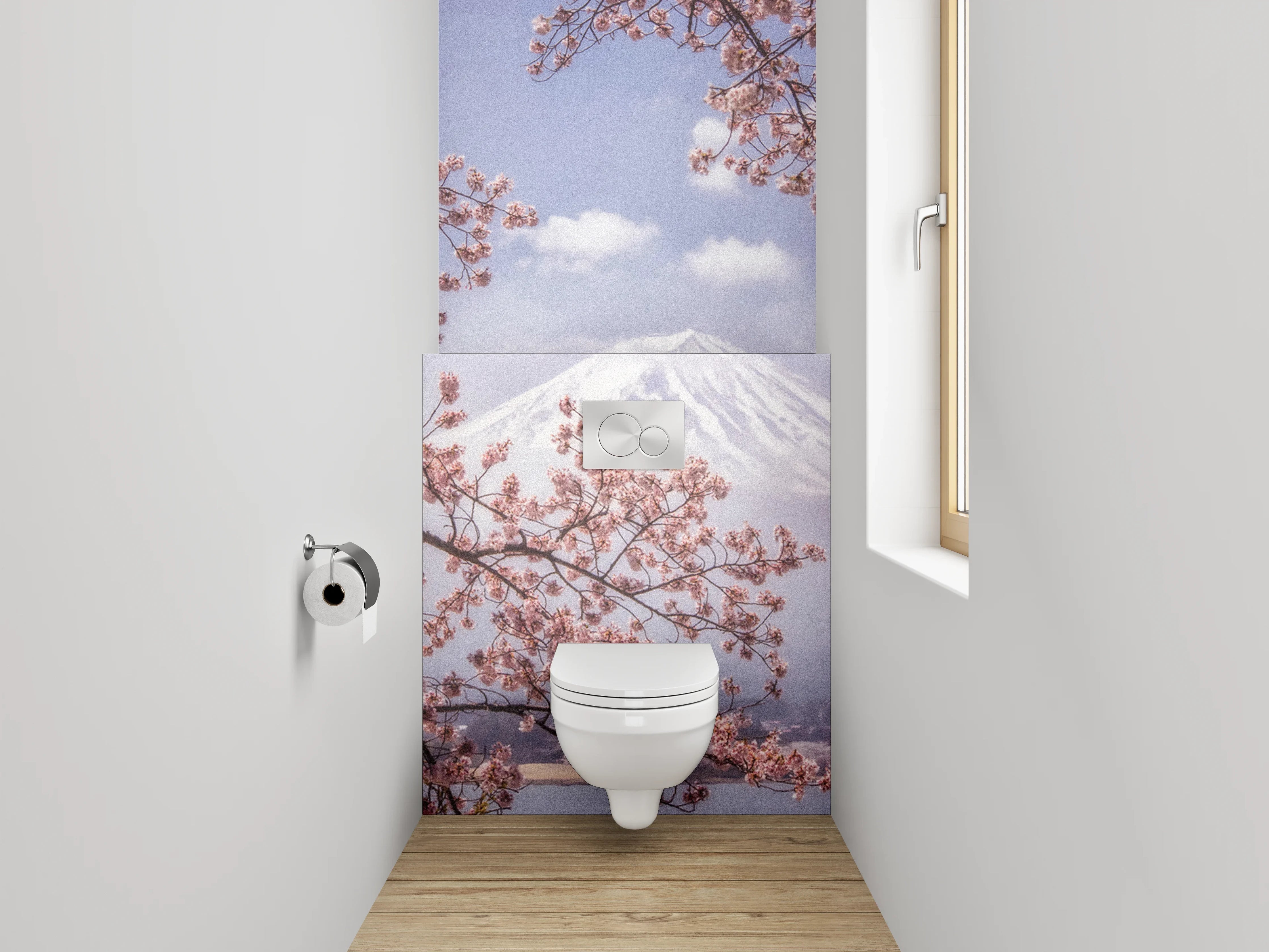 WC-Rückwand - Kirschblüten & Fuji – Japanische Idylle
