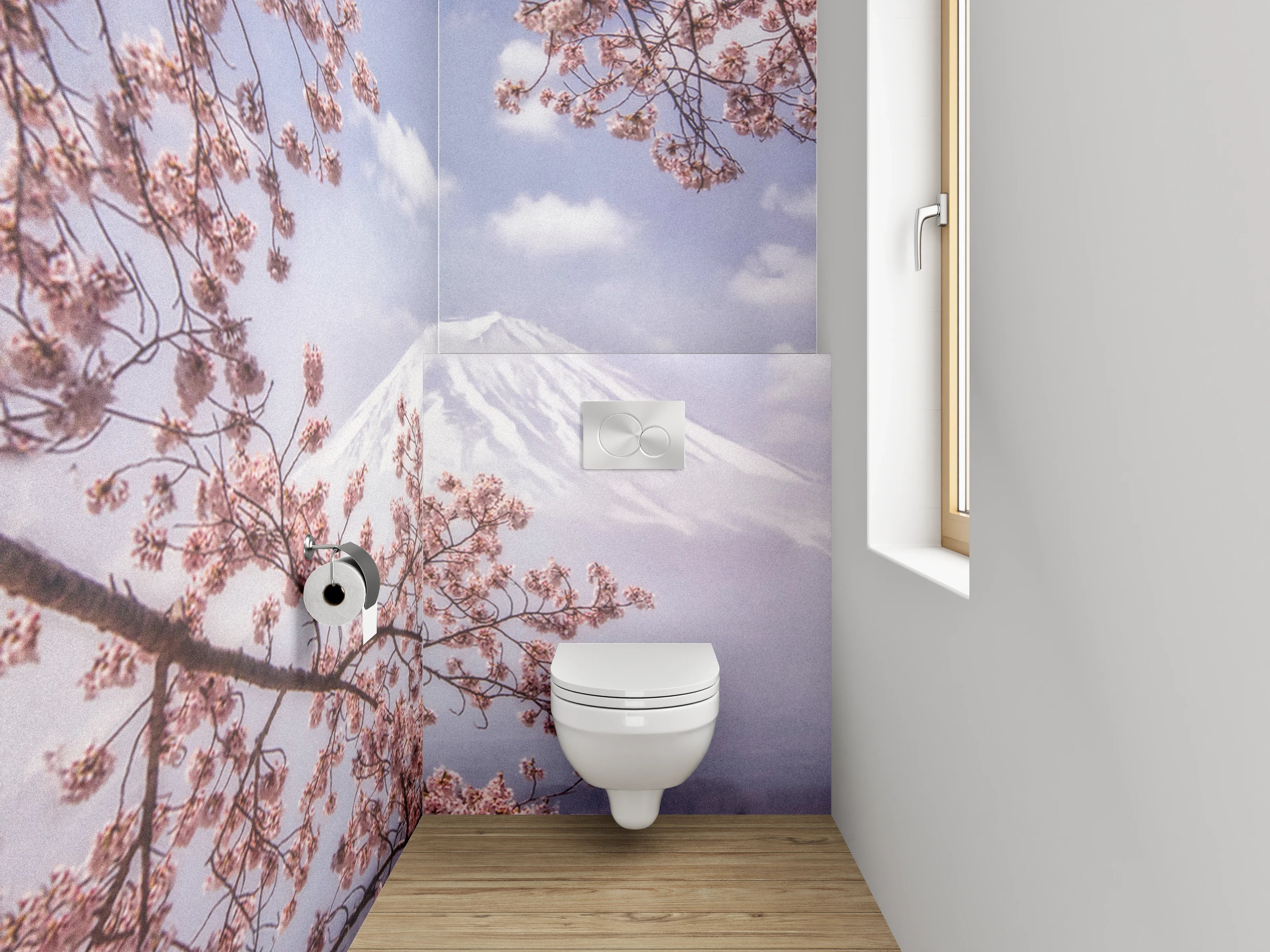 WC-Rückwand - Kirschblüten & Fuji – Japanische Idylle