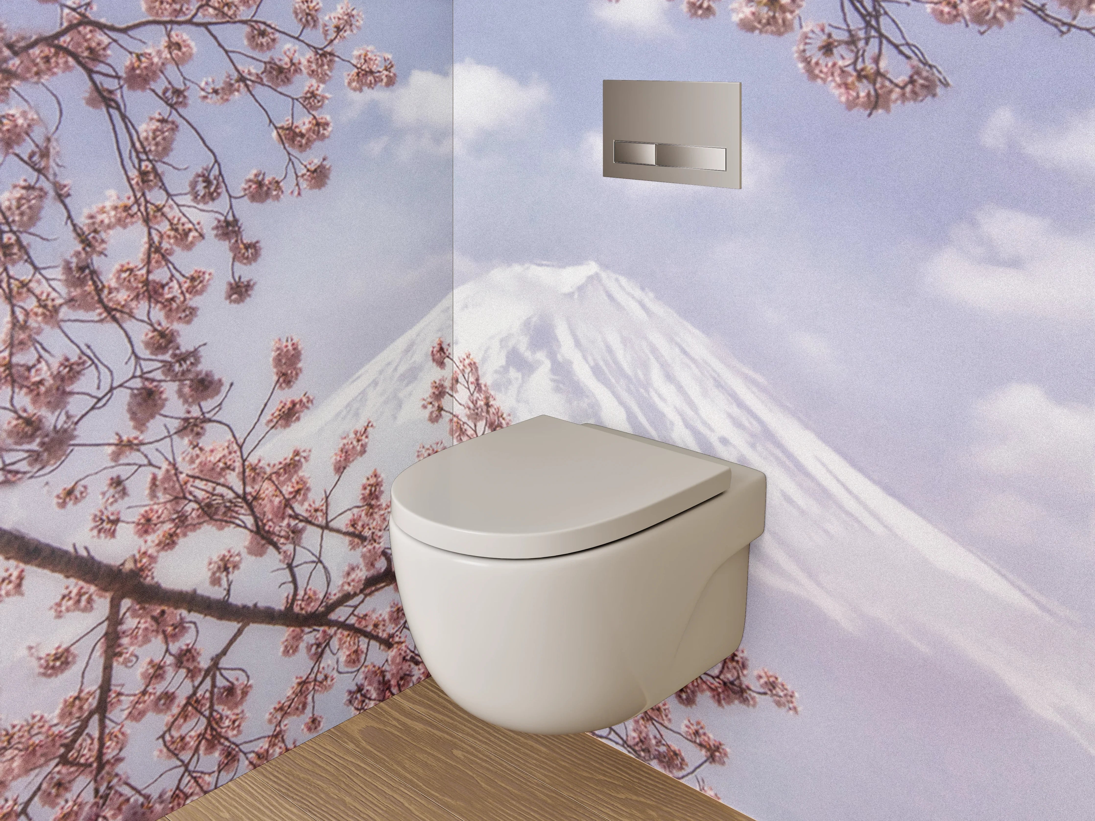 WC-Rückwand - Kirschblüten & Fuji – Japanische Idylle