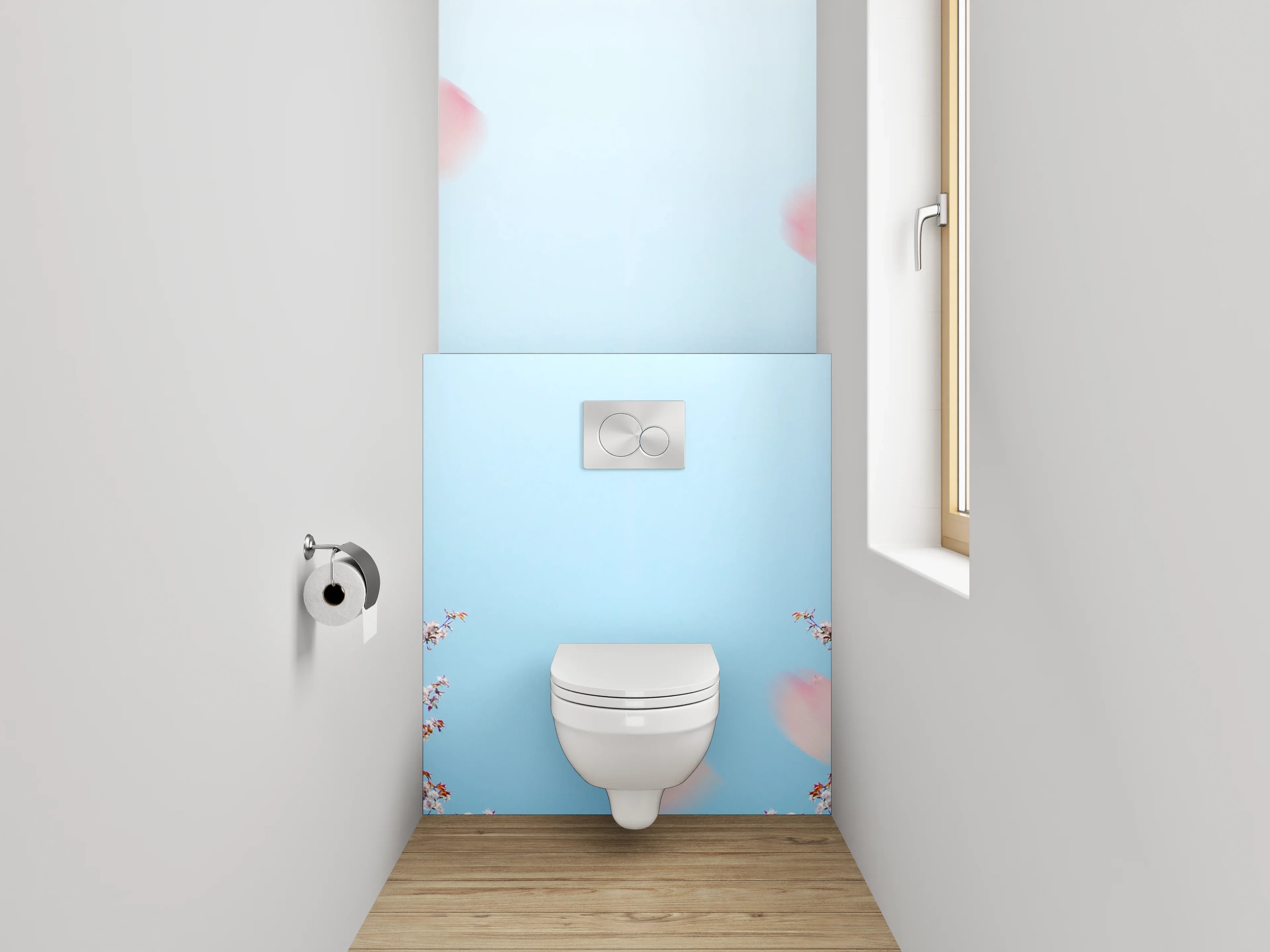 WC-Rückwand - Kirschblütenhimmel auf blauem Hintergrund