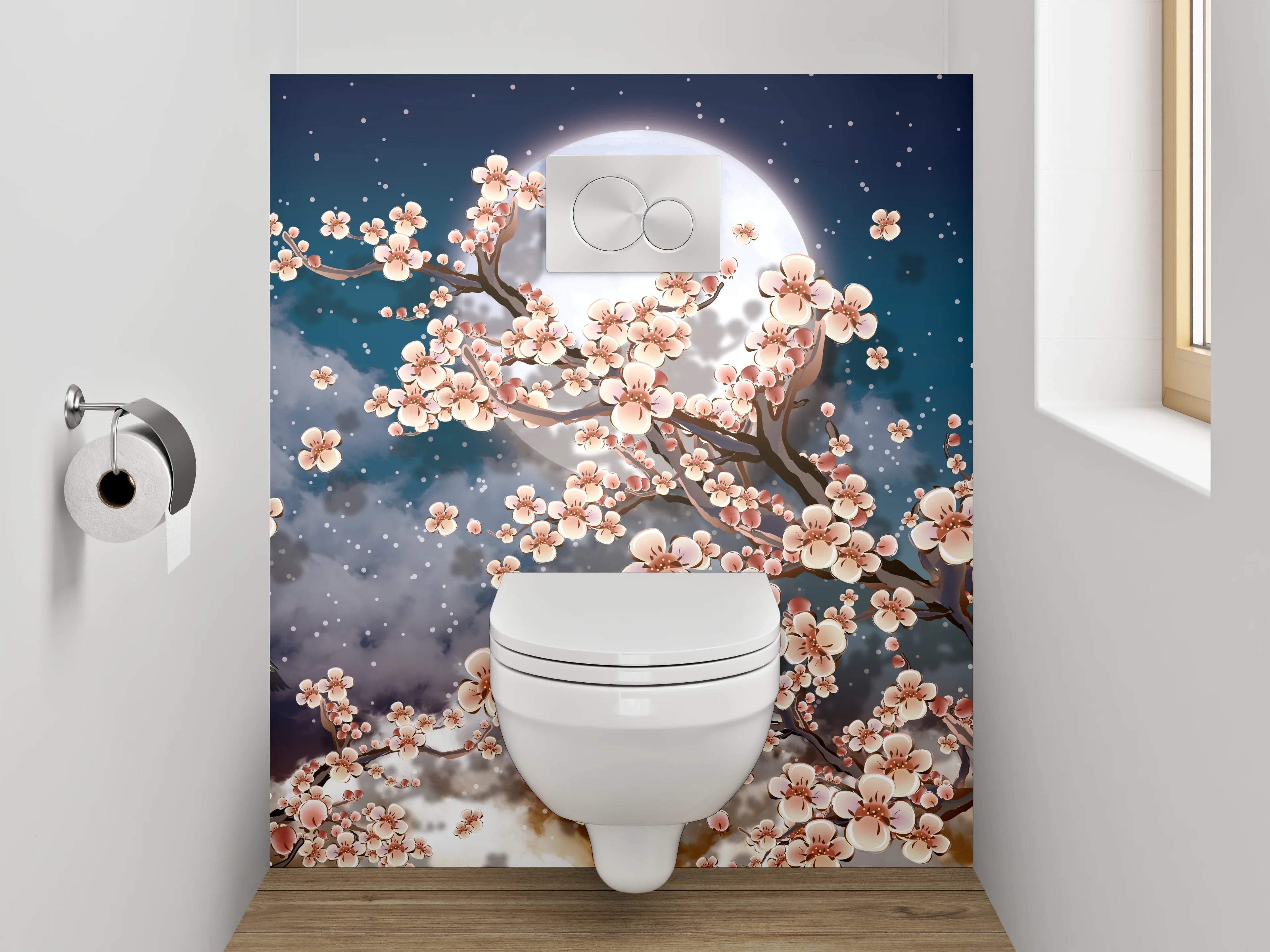 WC-Rückwand - Kirschblütennacht mit Vollmond