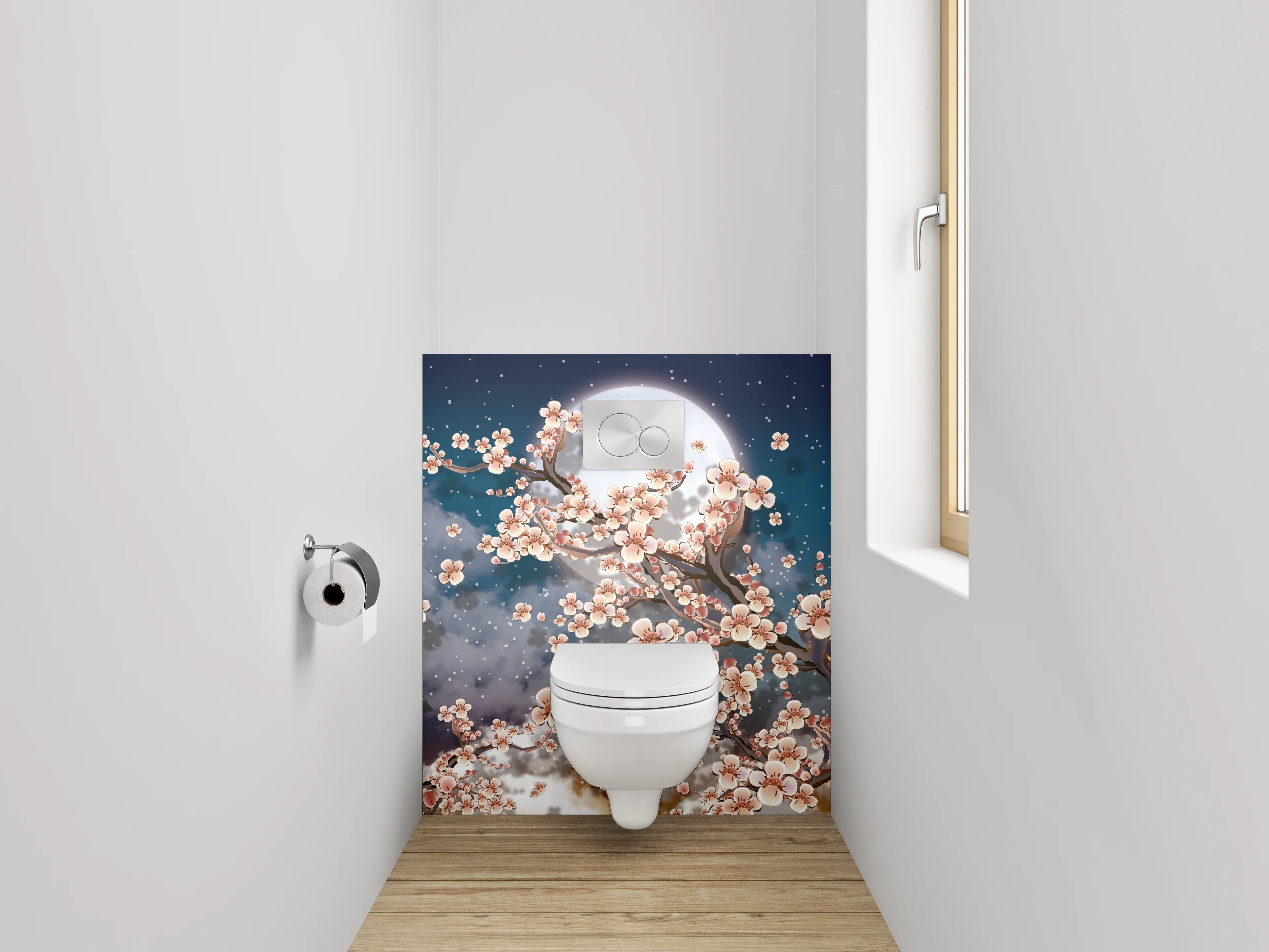 WC-Rückwand - Kirschblütennacht mit Vollmond
