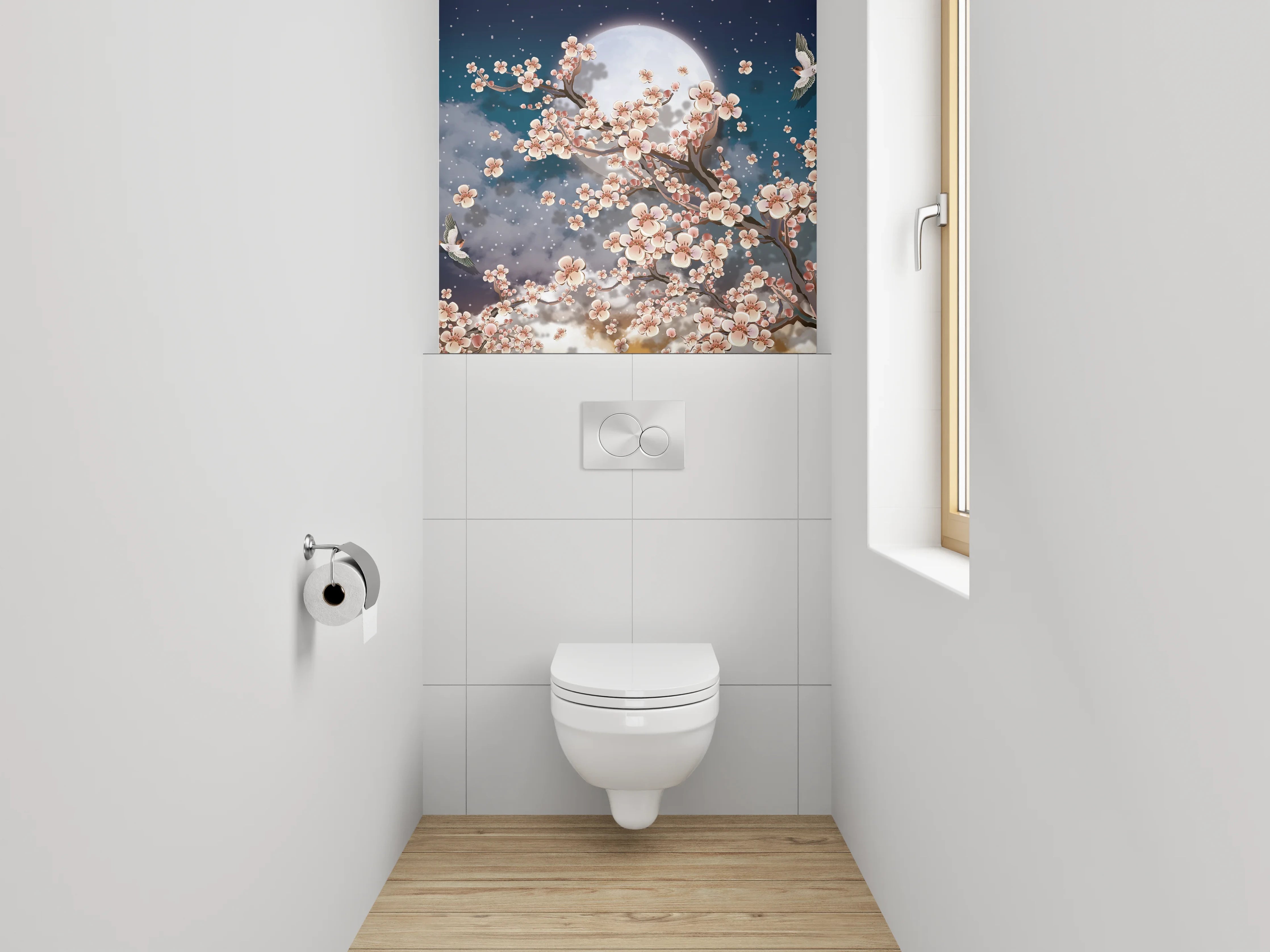 WC-Rückwand - Kirschblütennacht mit Vollmond