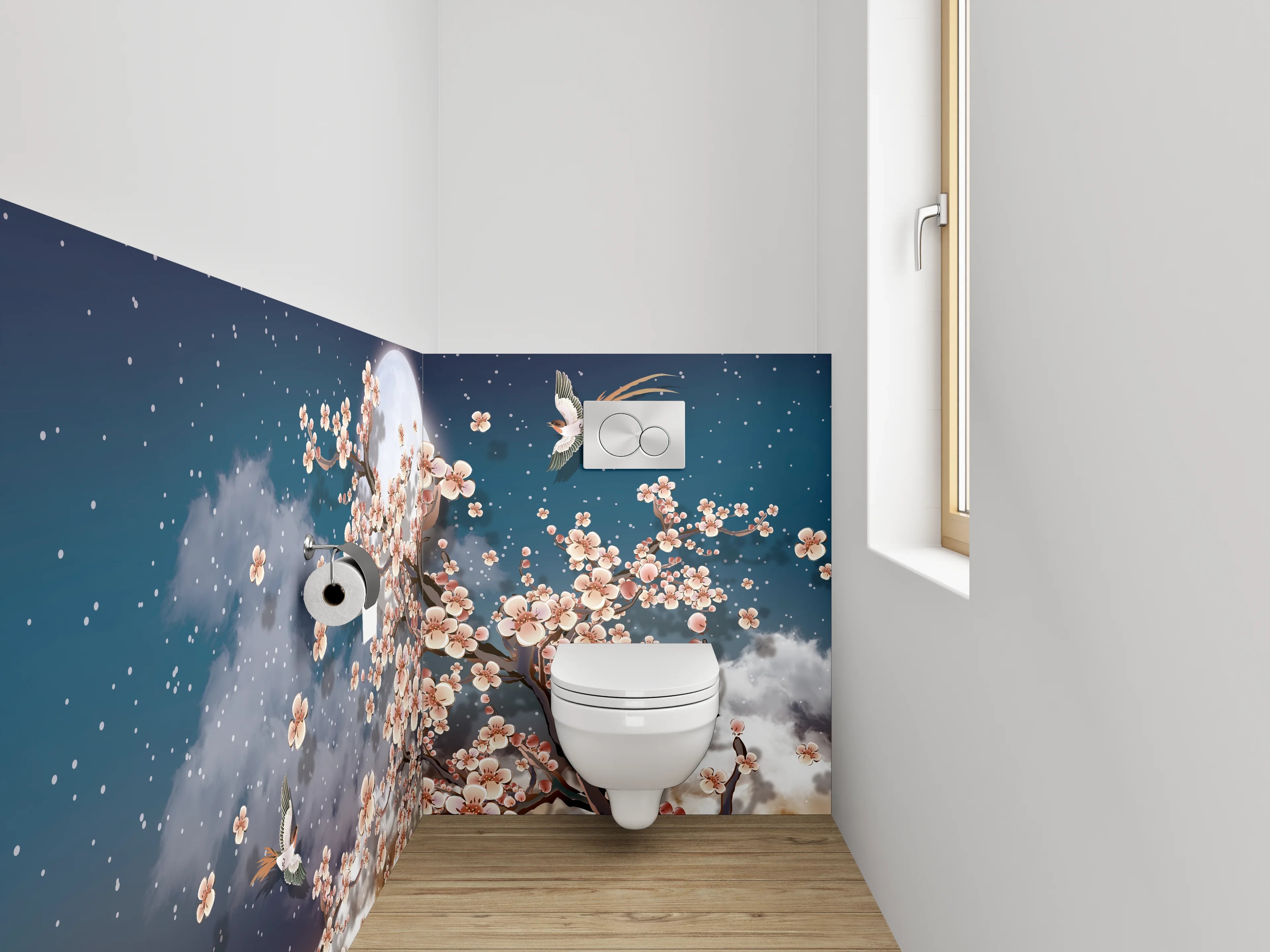 WC-Rückwand - Kirschblütennacht mit Vollmond