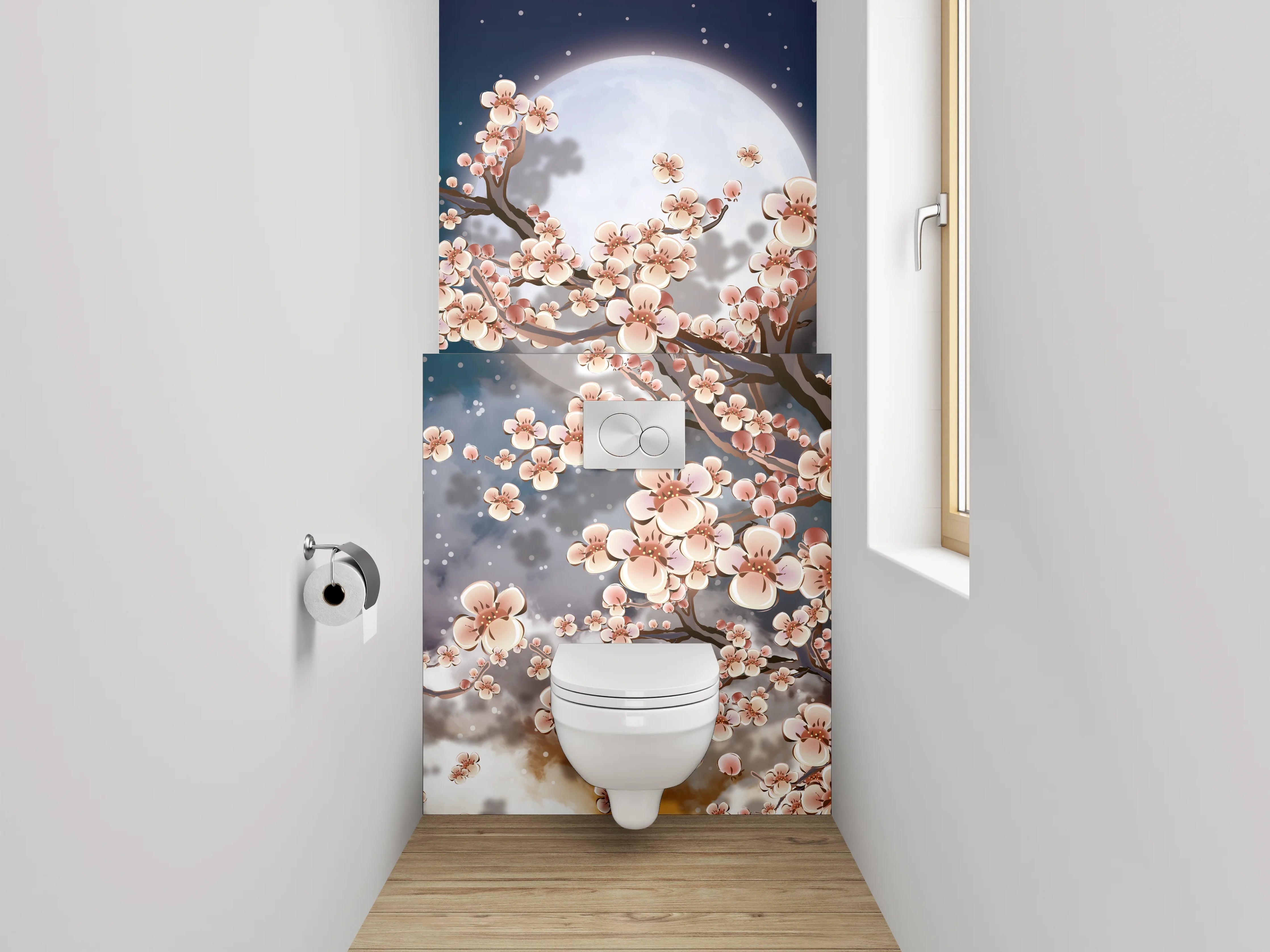 WC-Rückwand - Kirschblütennacht mit Vollmond
