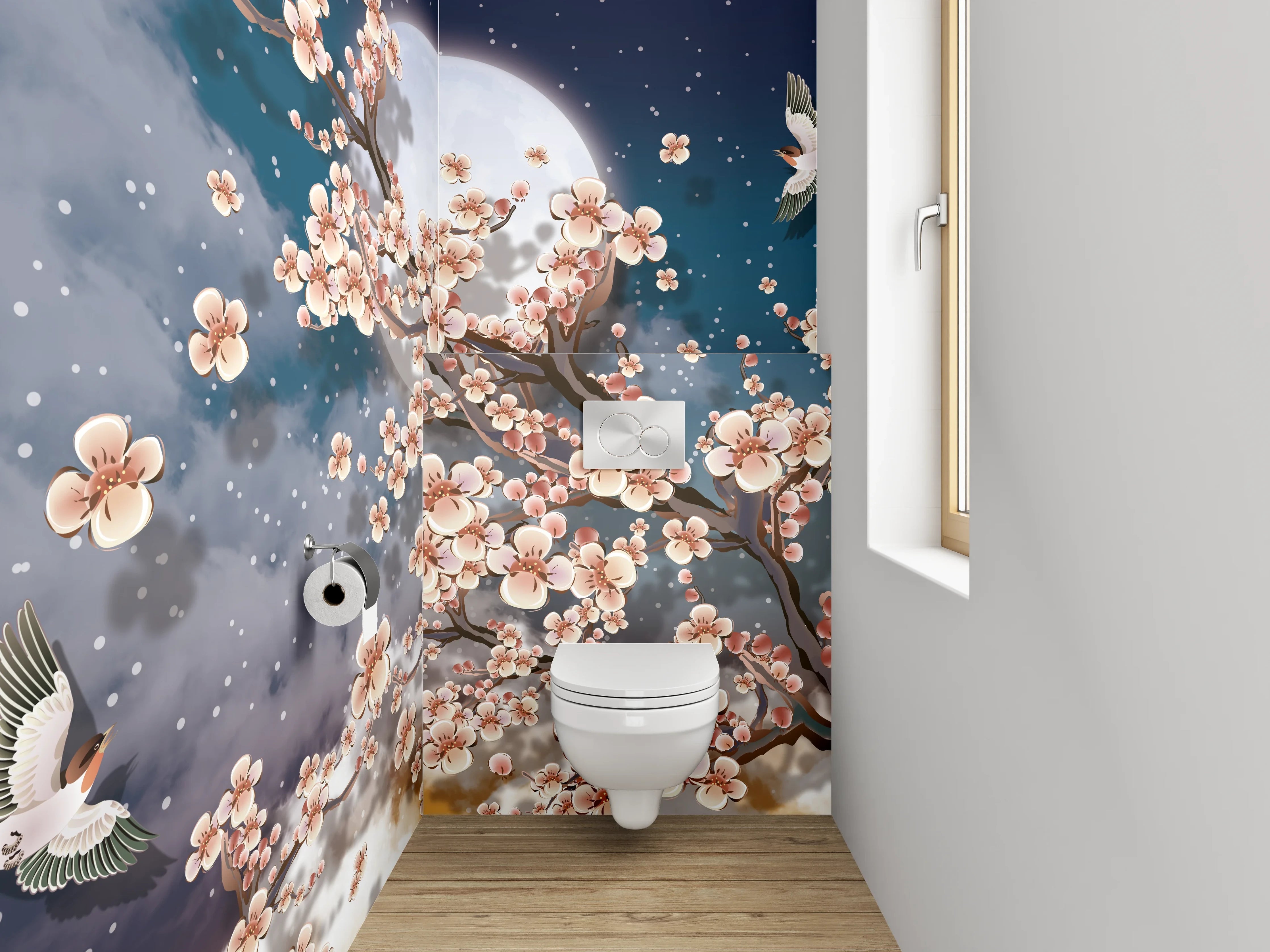 WC-Rückwand - Kirschblütennacht mit Vollmond