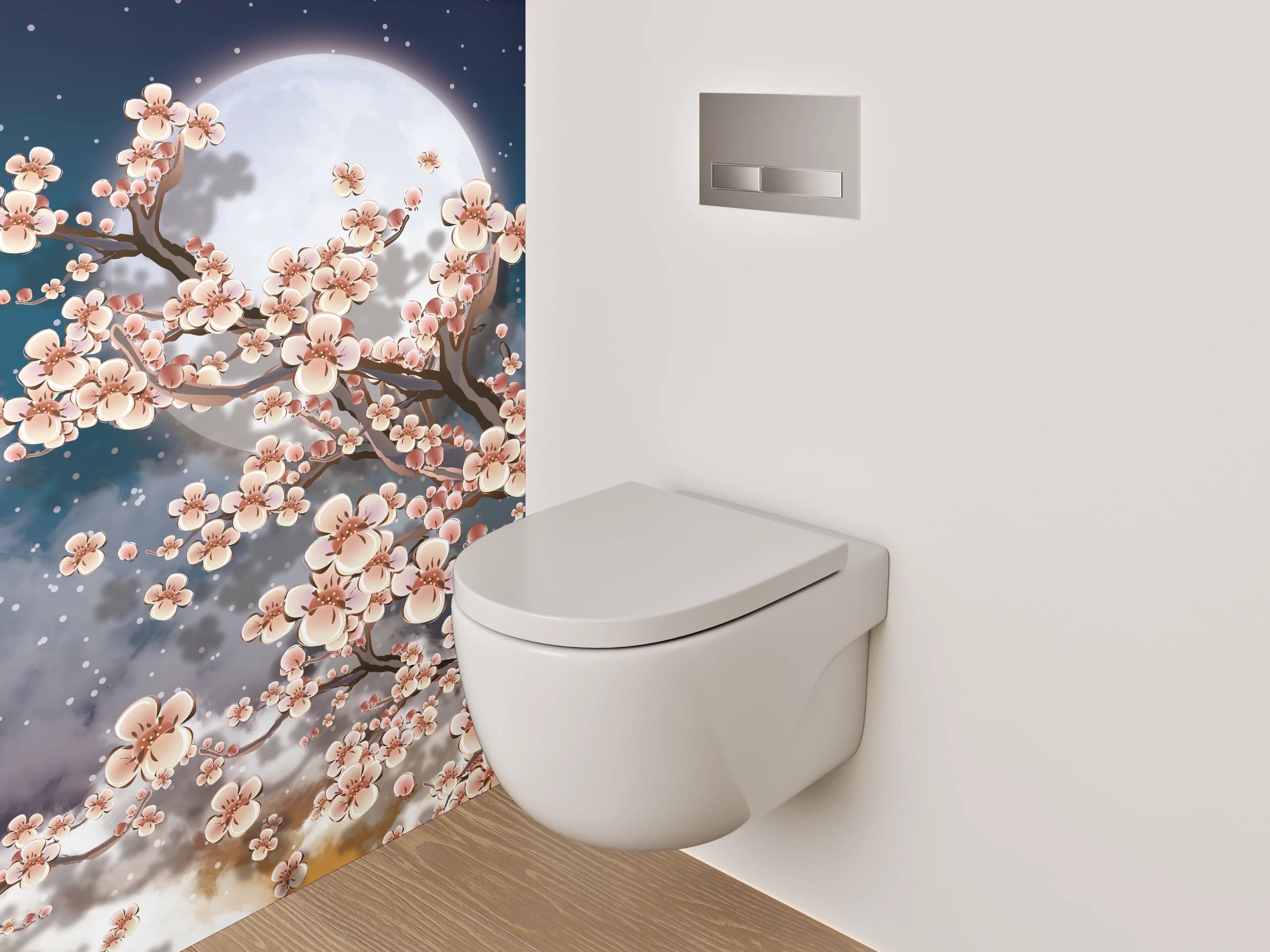 WC-Rückwand - Kirschblütennacht mit Vollmond