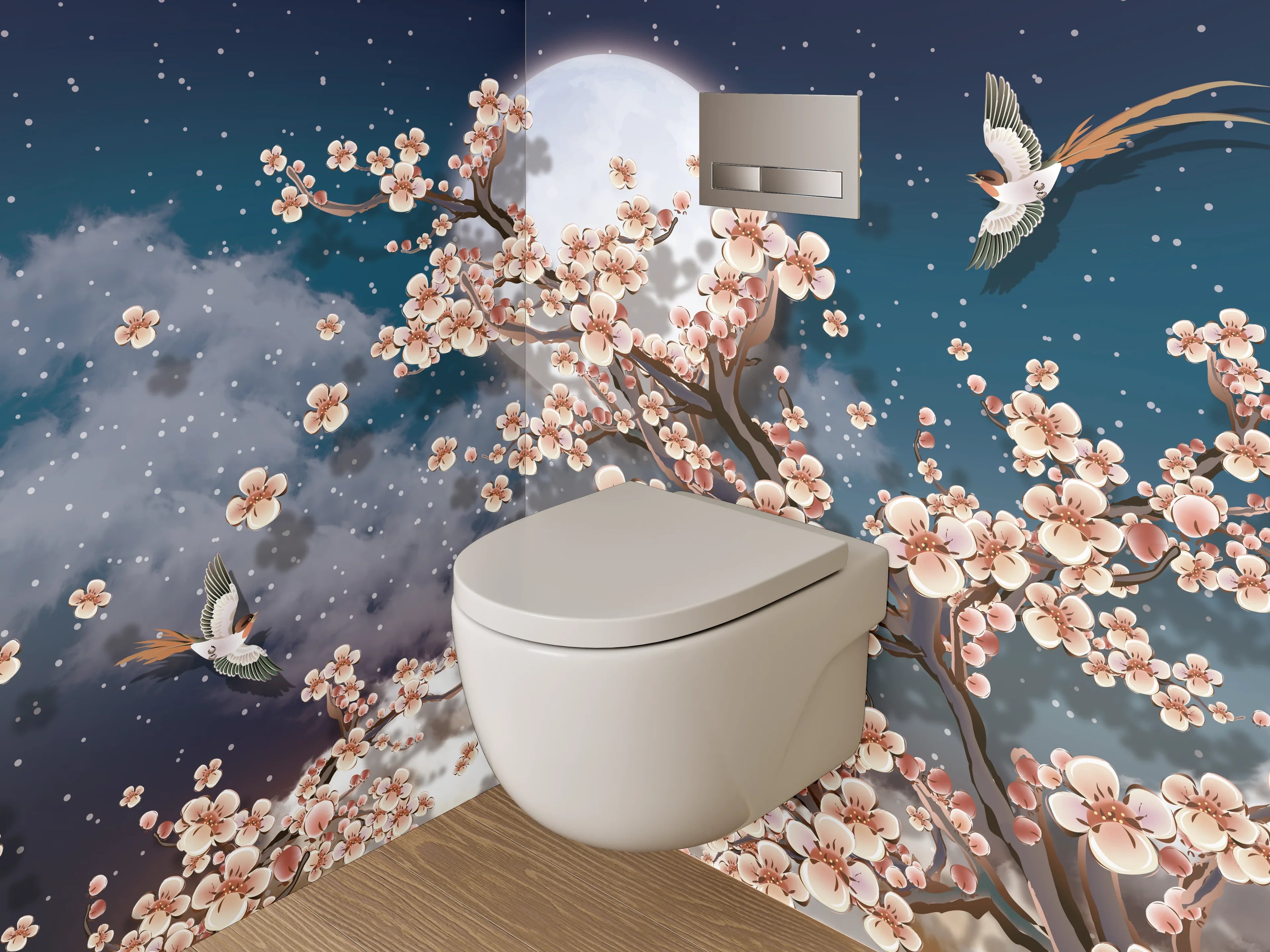 WC-Rückwand - Kirschblütennacht mit Vollmond