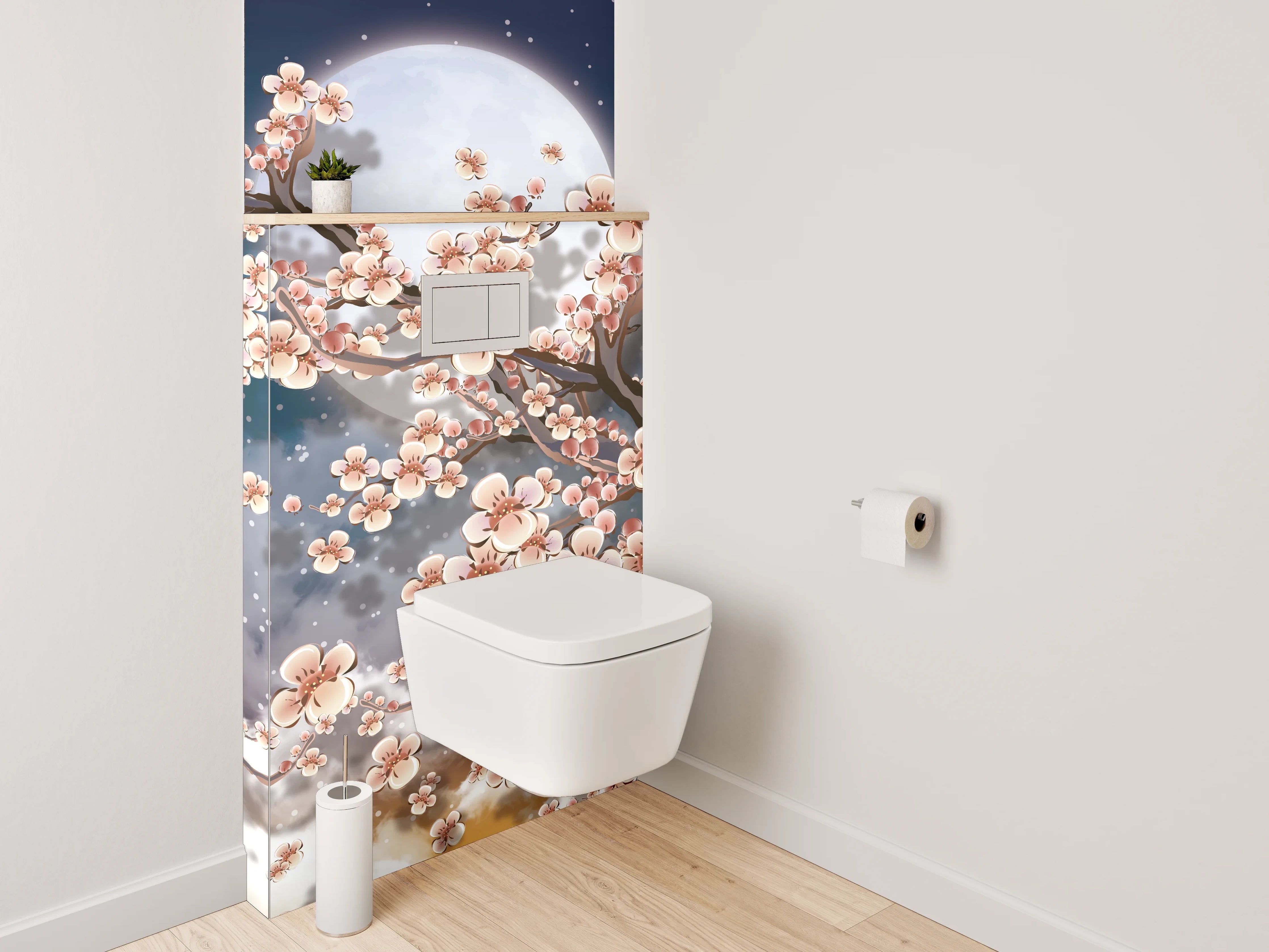 WC-Rückwand - Kirschblütennacht mit Vollmond
