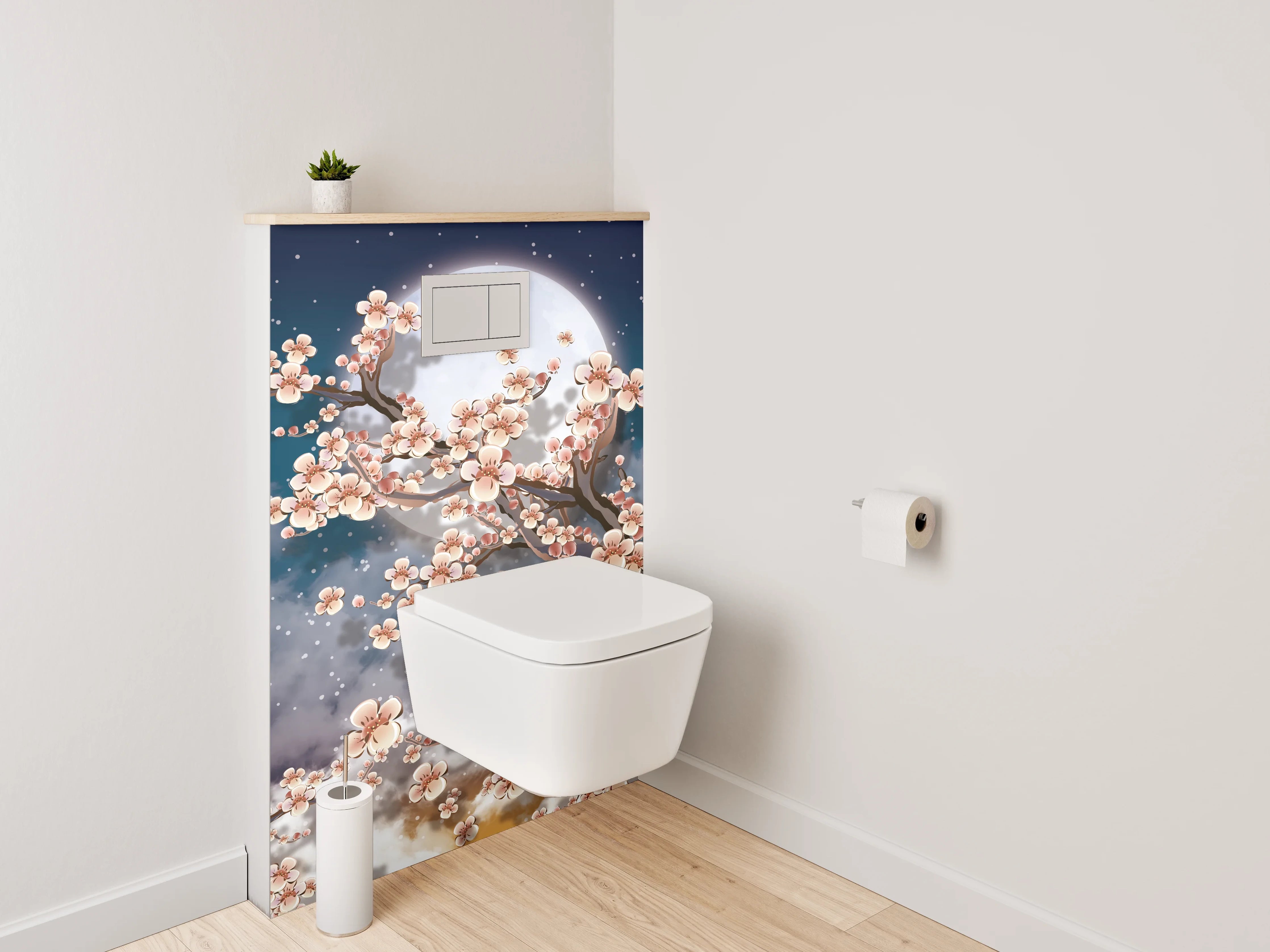 WC-Rückwand - Kirschblütennacht mit Vollmond